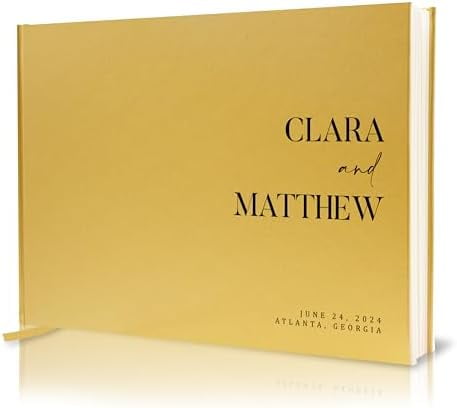 Personalized Guest Book - 11.5" x 8.5" Premium Custom Guest Signing Book with Bookmark and Blank Pages for Wedding Reception Table Decoration Engagement Birthday Party Event, Oats
