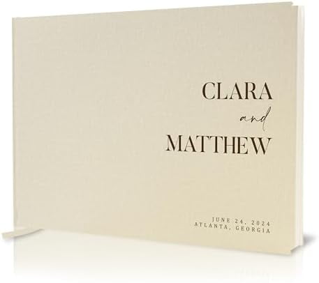 Personalized Guest Book - 11.5" x 8.5" Premium Custom Guest Signing Book with Bookmark and Blank Pages for Wedding Reception Table Decoration Engagement Birthday Party Event, Oats