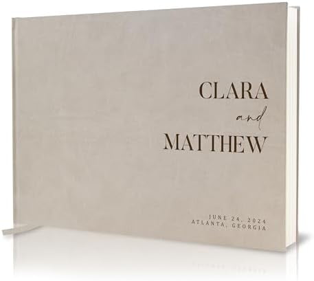 Personalized Guest Book - 11.5" x 8.5" Premium Custom Guest Signing Book with Bookmark and Blank Pages for Wedding Reception Table Decoration Engagement Birthday Party Event, Oats