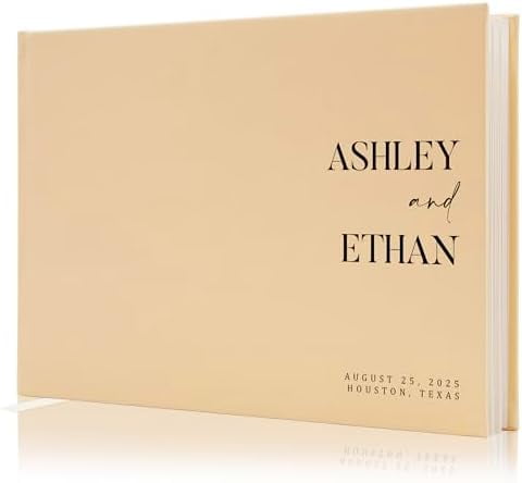 Personalized Guest Book - 11.5" x 8.5" Premium Custom Guest Signing Book with Bookmark and Blank Pages for Wedding Reception Table Decoration Engagement Birthday Party Event, Oats