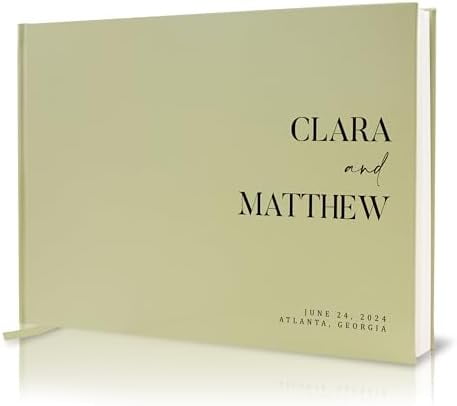 Personalized Guest Book - 11.5" x 8.5" Premium Custom Guest Signing Book with Bookmark and Blank Pages for Wedding Reception Table Decoration Engagement Birthday Party Event, Oats