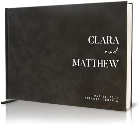 Personalized Guest Book - 11.5" x 8.5" Premium Custom Guest Signing Book with Bookmark and Blank Pages for Wedding Reception Table Decoration Engagement Birthday Party Event, Oats