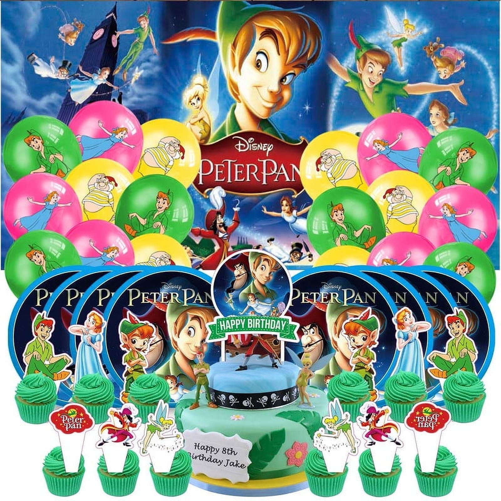 Peter Pan Balloons Party Supplies Decorations Plates Banner Cake Topper Tableware Birthday Decor