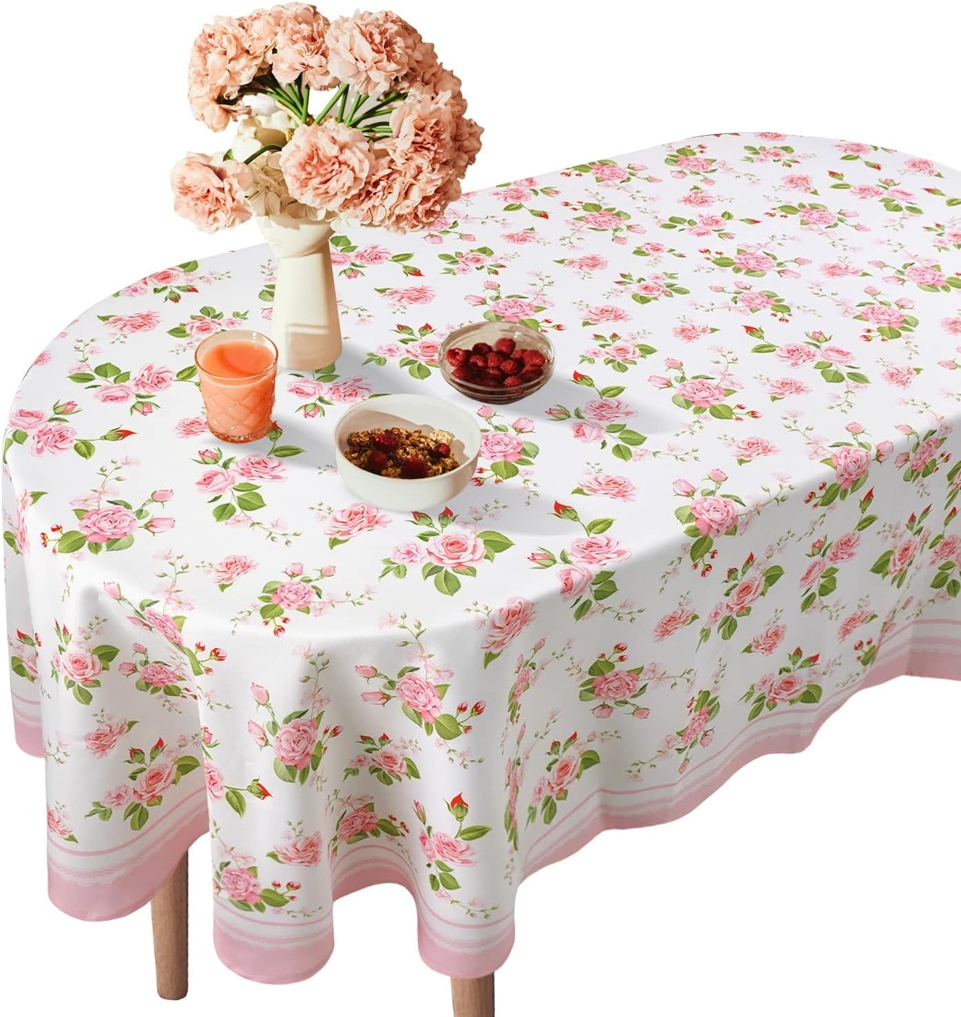Daisy Floral Oval Tablecloth 60 x 84, Yellow White Floral Spring Tablecloth Table Cover, Elegant Country Table Cloths for Parties, Kitchen Dining Table,Polyester Fabric Flower Tablecloth, Daisy Decor