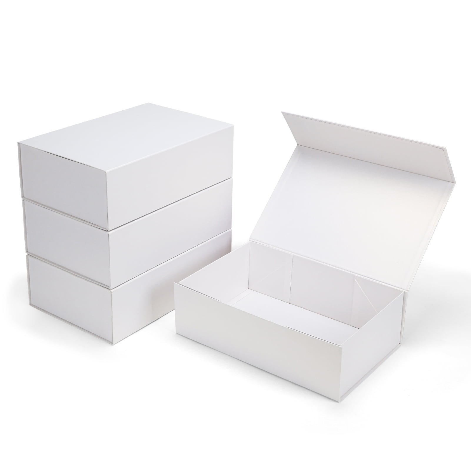 Premium White 13.8x9x4.3 Gift Boxes in a 4-piece set Magnetic Closure, Eco-Friendly, Space-Saving Storage for Gifts and Home Decor