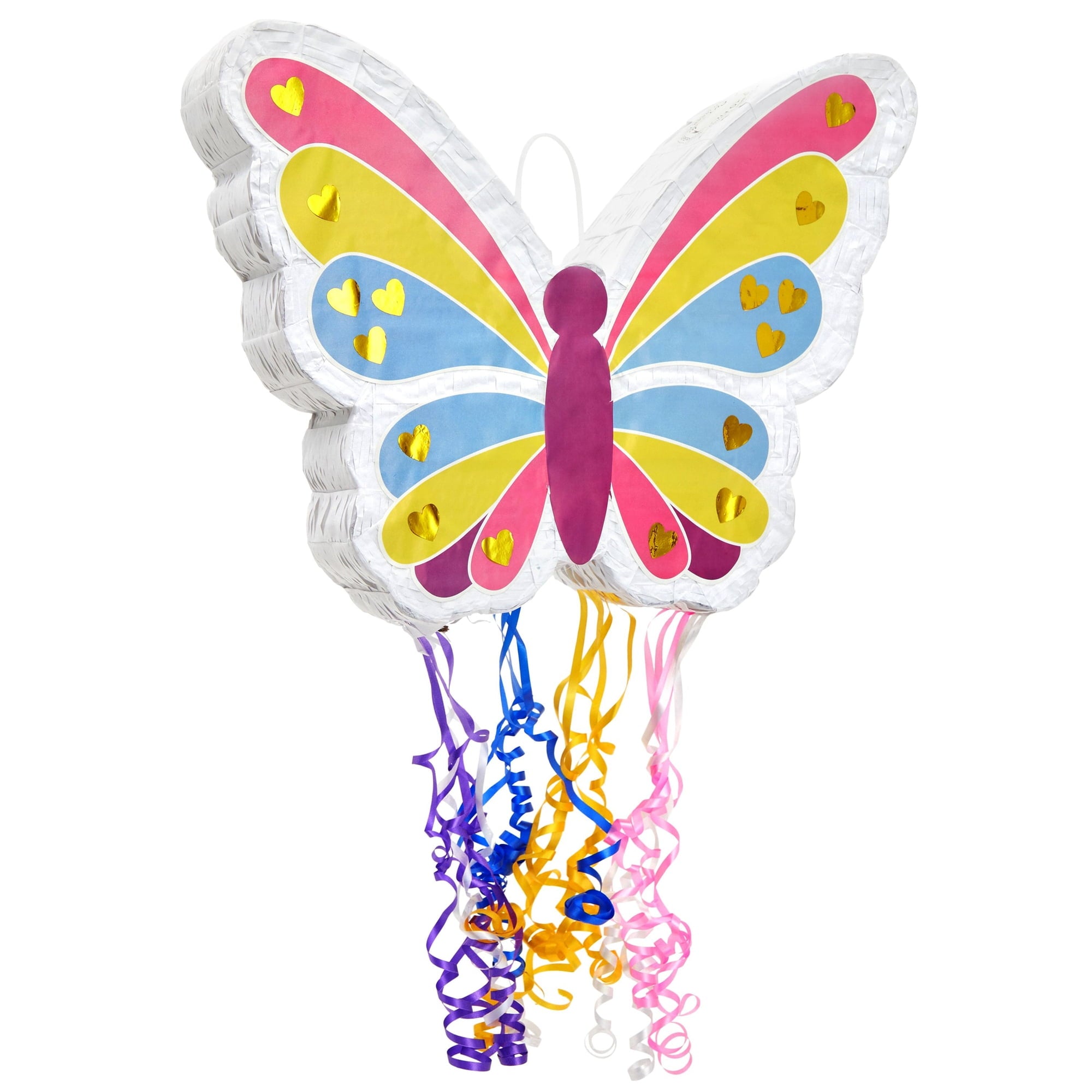 Pull String Butterfly Pinata for Girls Birthday Party, Fairy Decorations for Flower-Themed Celebrations (Small, 16.5x13x3 in), For Ages 3+