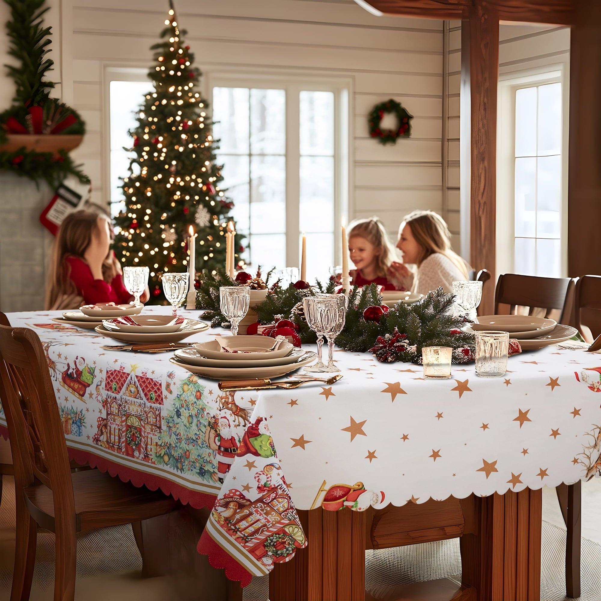 RAY STAR Large Christmas Table Cloth for Rectangle Table 60x120 Polyester Machine Washable Table Cloths, Thick Can not See Through Heavy Duty Tablecloth