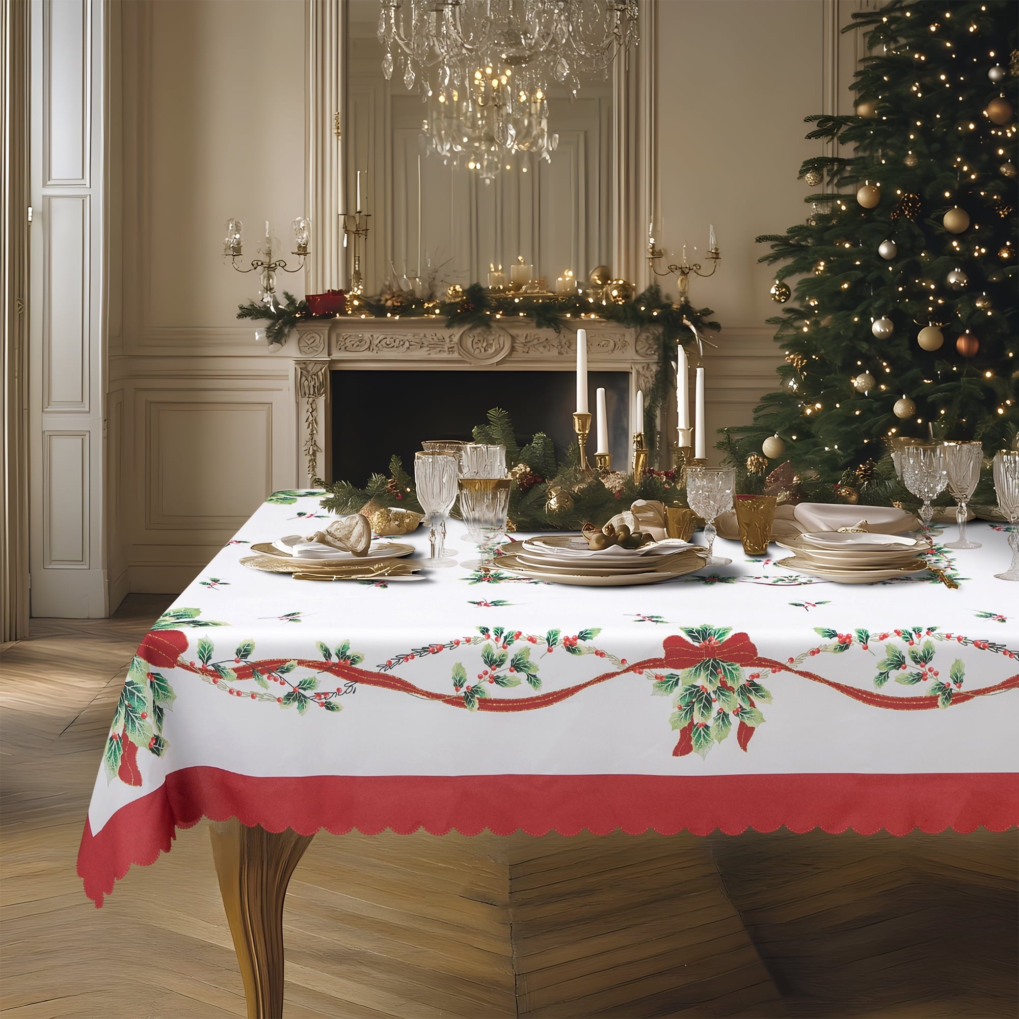 RAY STAR Large Christmas Table Cloth for Rectangle Table 60x120 Polyester Machine Washable Table Cloths, Thick Can not See Through Heavy Duty Tablecloth