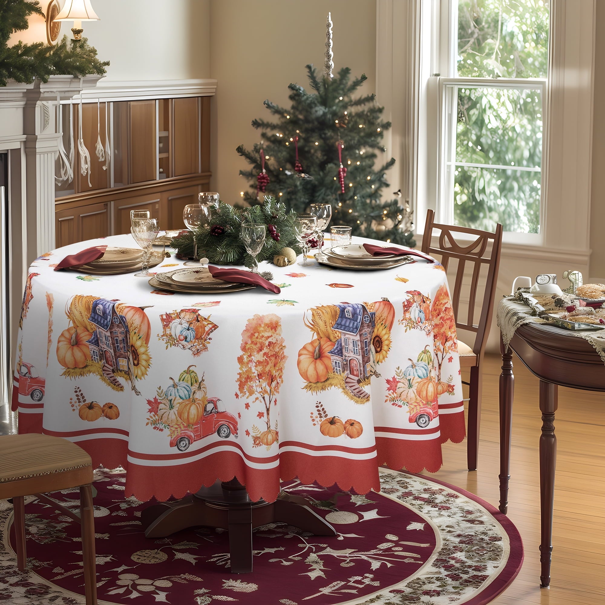 RAY STAR Large Christmas Table Cloth for Rectangle Table 60x120 Polyester Machine Washable Table Cloths, Thick Can not See Through Heavy Duty Tablecloth