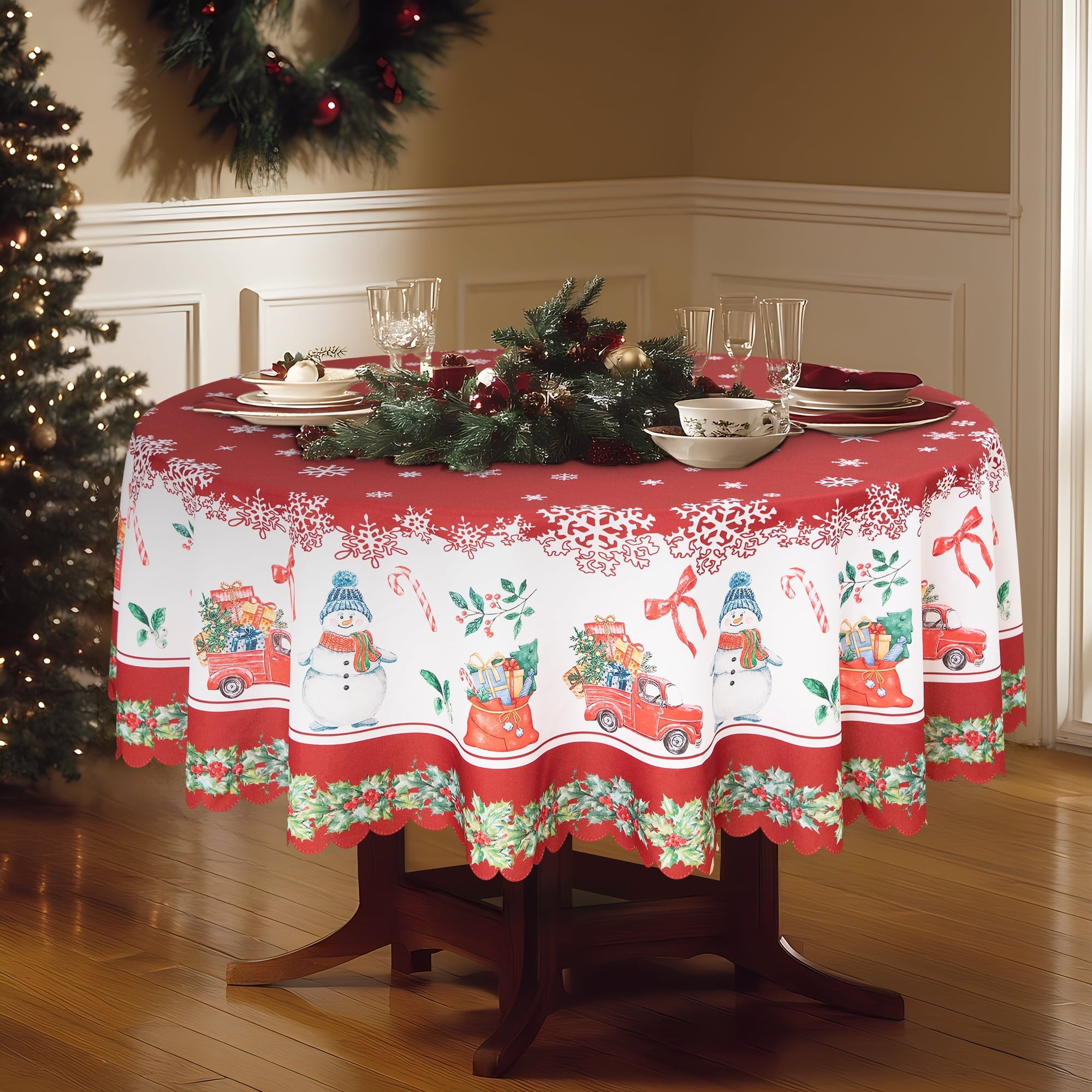 RAY STAR Large Christmas Table Cloth for Rectangle Table 60x120 Polyester Machine Washable Table Cloths, Thick Can not See Through Heavy Duty Tablecloth