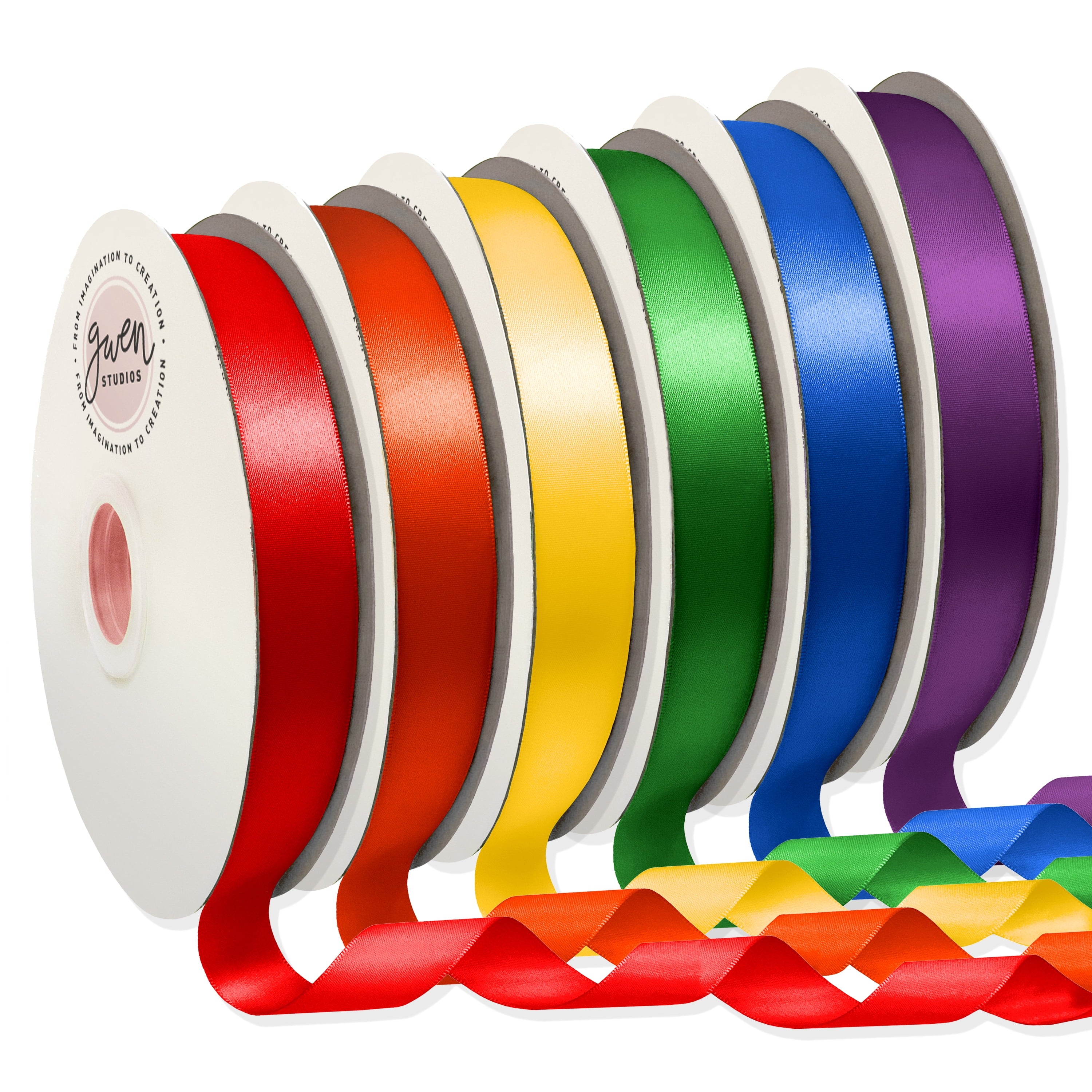 Rainbow Double Faced Satin Ribbon, 6 Colors, 5/8" x 600 Yards by Gwen Studios