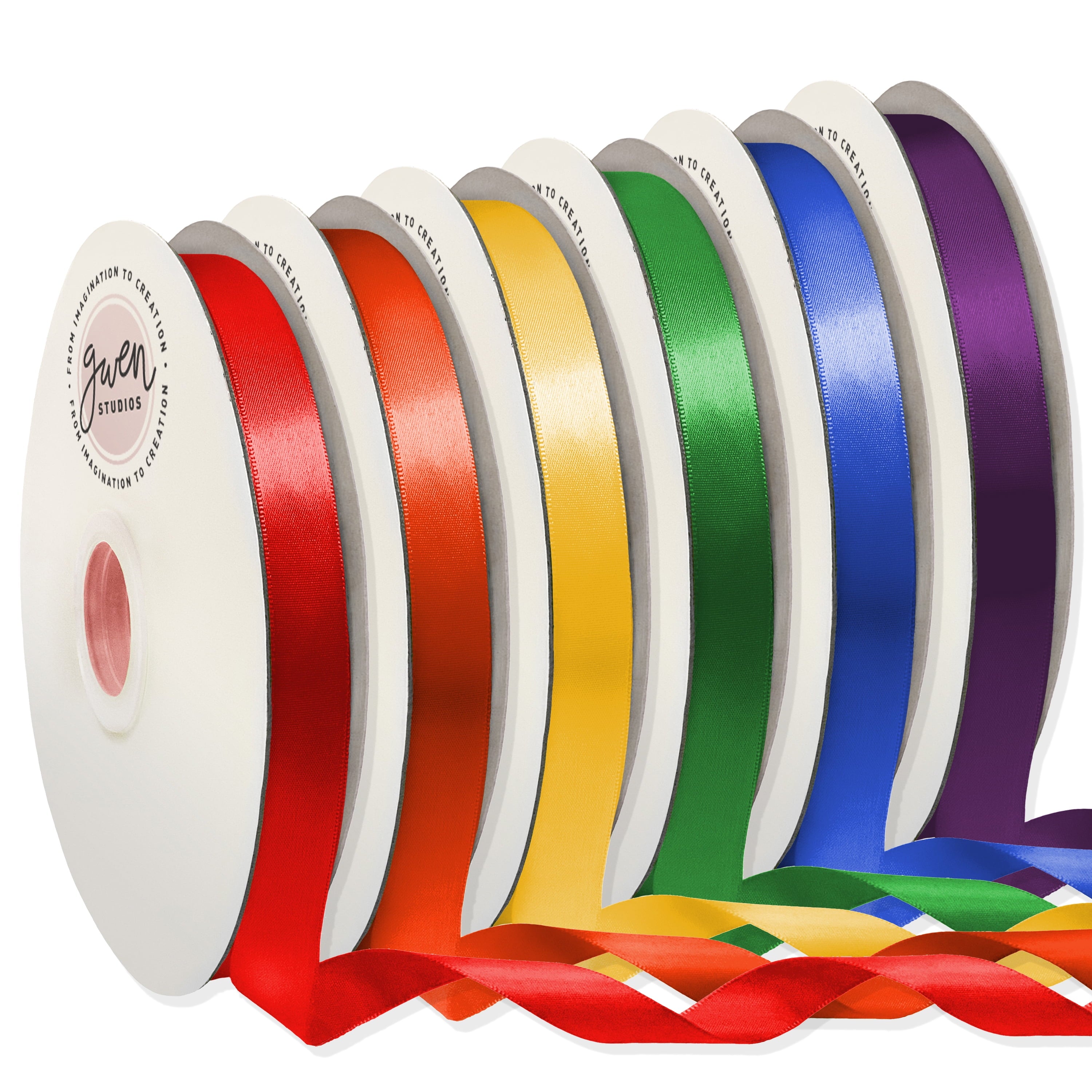 Rainbow Double Faced Satin Ribbon, 6 Colors, 5/8" x 600 Yards by Gwen Studios