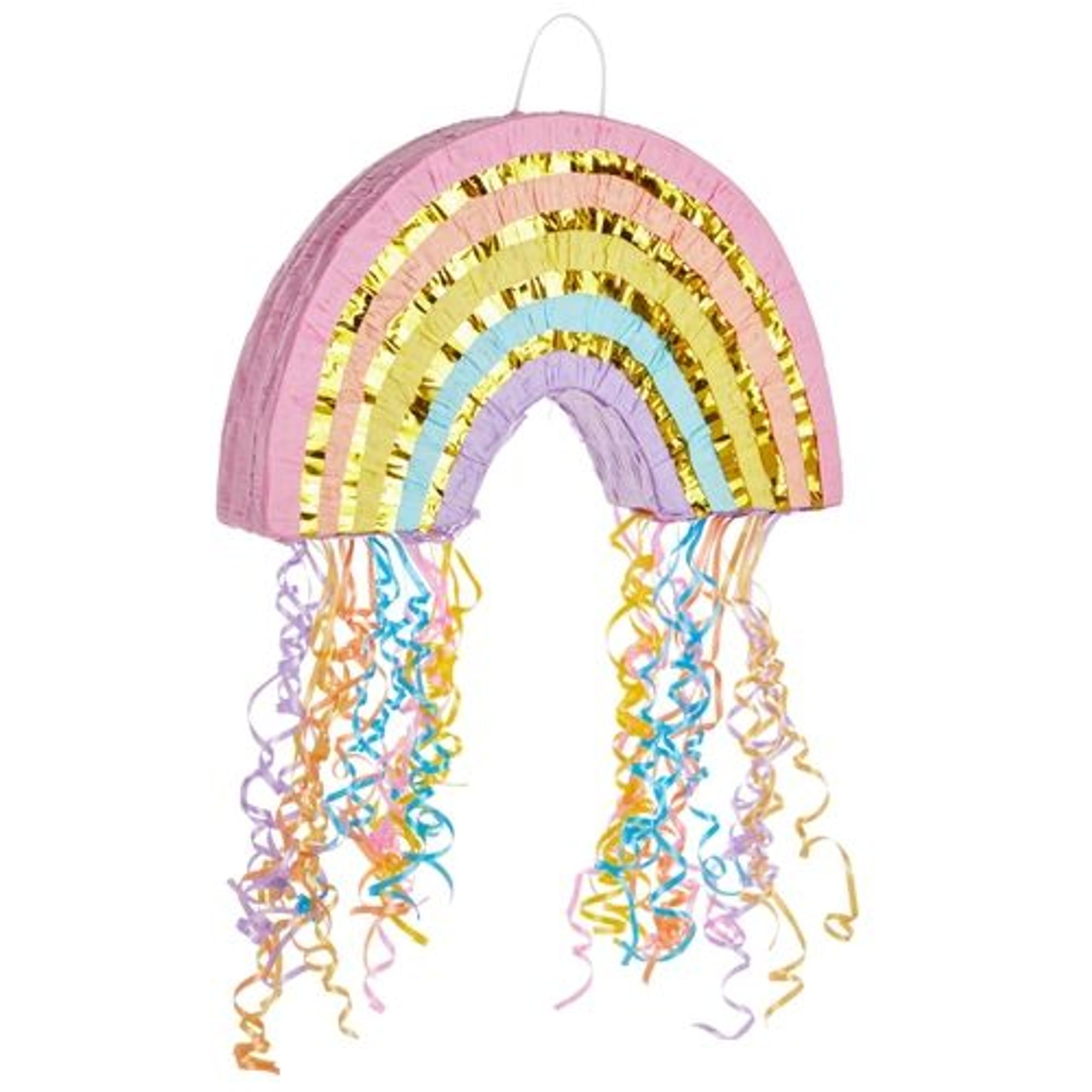 BLUE PANDA Rainbow Pull String Pinata for Kids Ages 3-14, Pastel Birthday Decorations, Gender Reveal Party Supplies, Small, 16.5 x 10 x 3 In