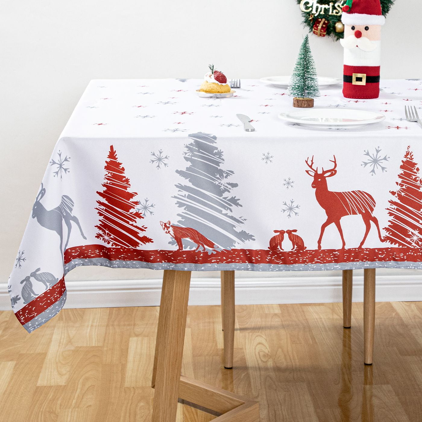 RAY STAR Large Christmas Table Cloth for Rectangle Table 60x120 Polyester Machine Washable Table Cloths, Thick Can not See Through Heavy Duty Tablecloth