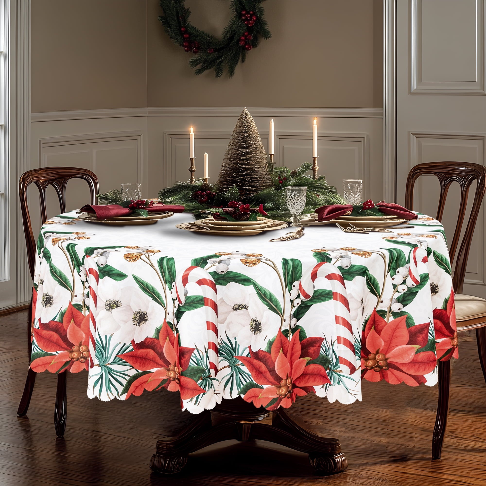 RAY STAR Large Christmas Table Cloth for Rectangle Table 60x120 Polyester Machine Washable Table Cloths, Thick Can not See Through Heavy Duty Tablecloth