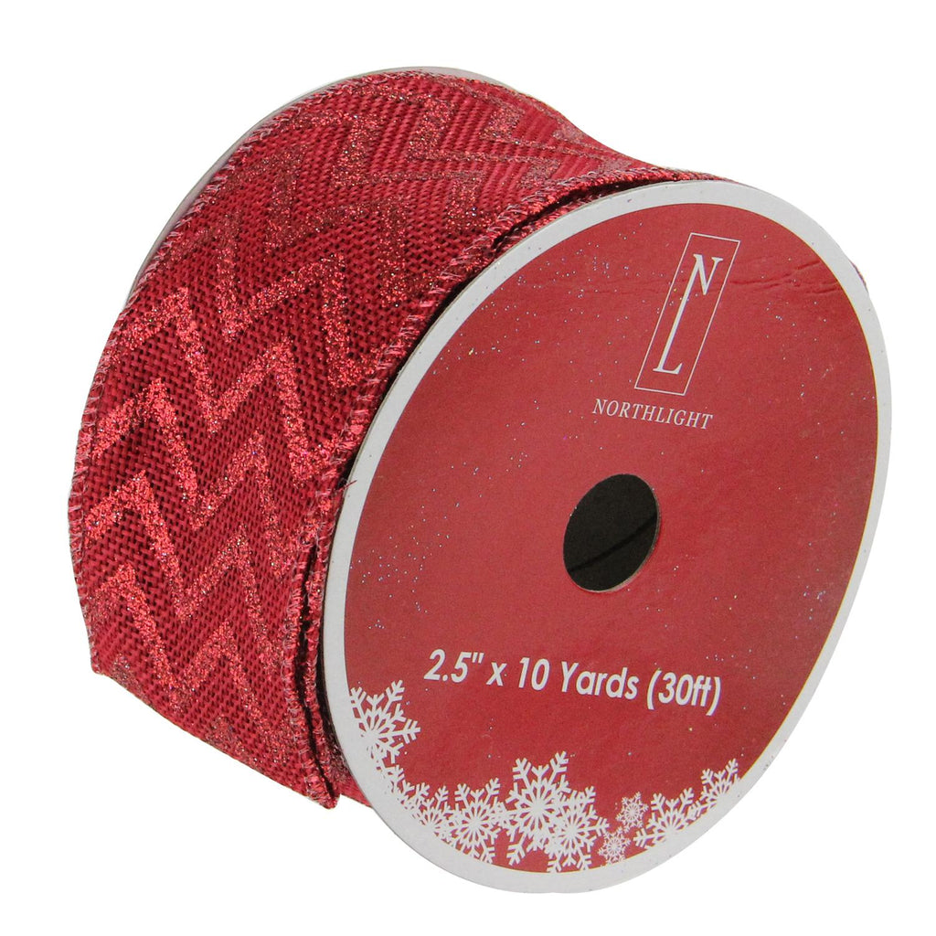 Red Chevron Burlap Wired Christmas Craft Ribbon