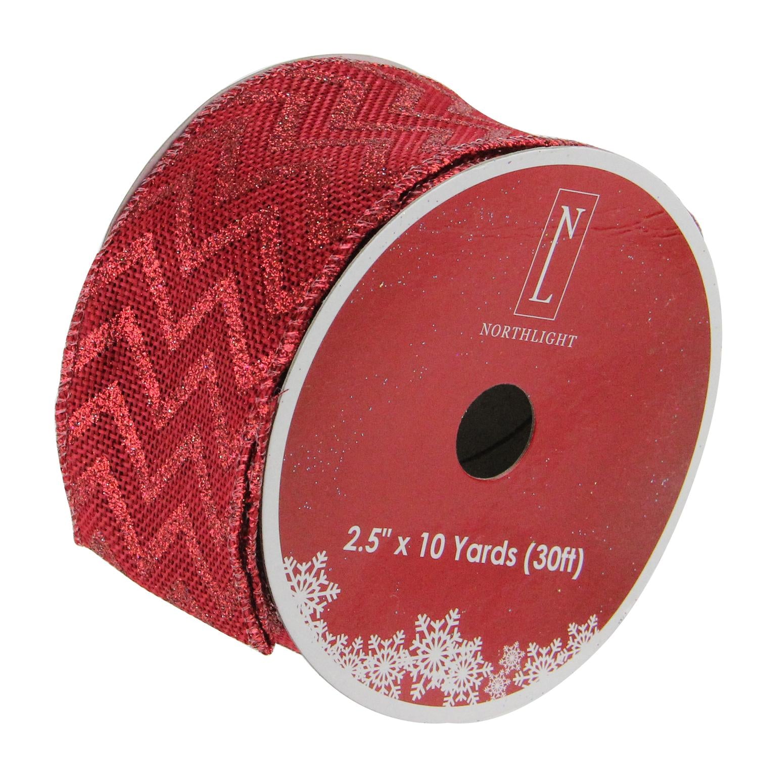 Red Chevron Burlap Wired Christmas Craft Ribbon