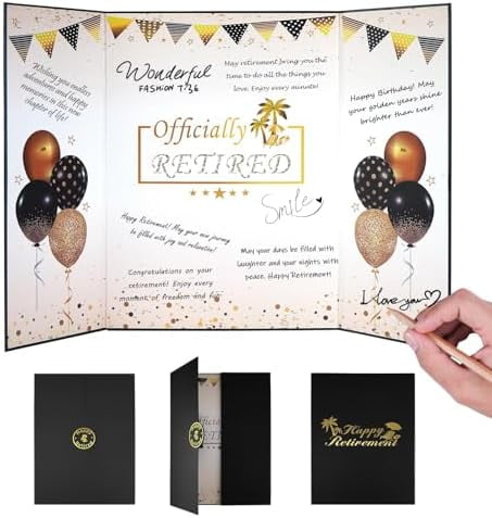 Retirement Guest Book Party Decorations, Black Gold Officially Retired Alternative Signature Card for Men Women Happy Retirement Gifts Signature Board for Retirement Farewell Keepsake Supplies