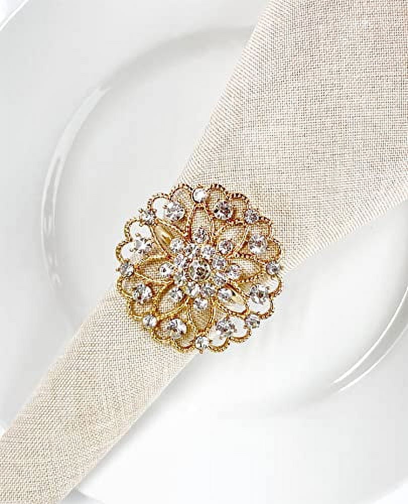 Rhinestone Crystal Flower Napkin Rings Wedding Holiday Table Decoration - Set of 4 (Purple Crystal Flower)