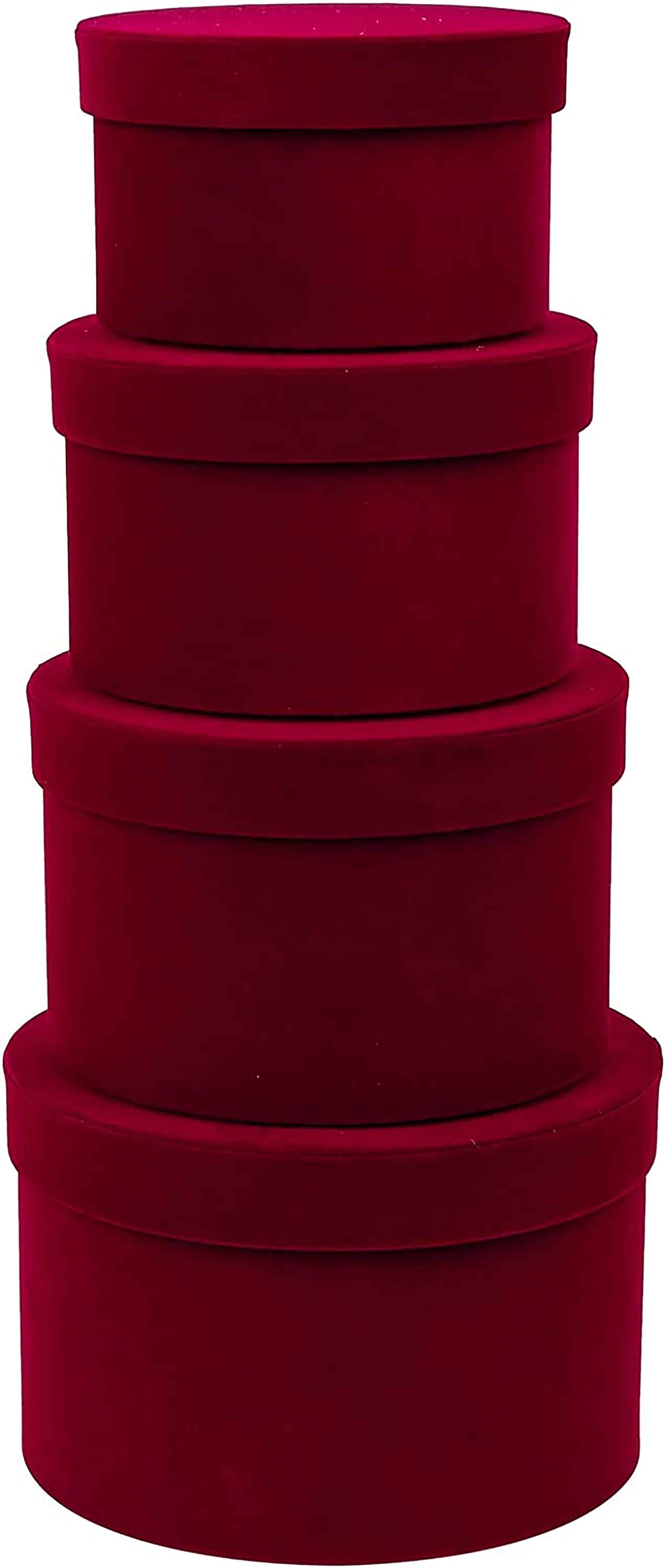Round Gift Boxes with Lids Velvet Nesting Red Gifts Box for Presents Set of 4