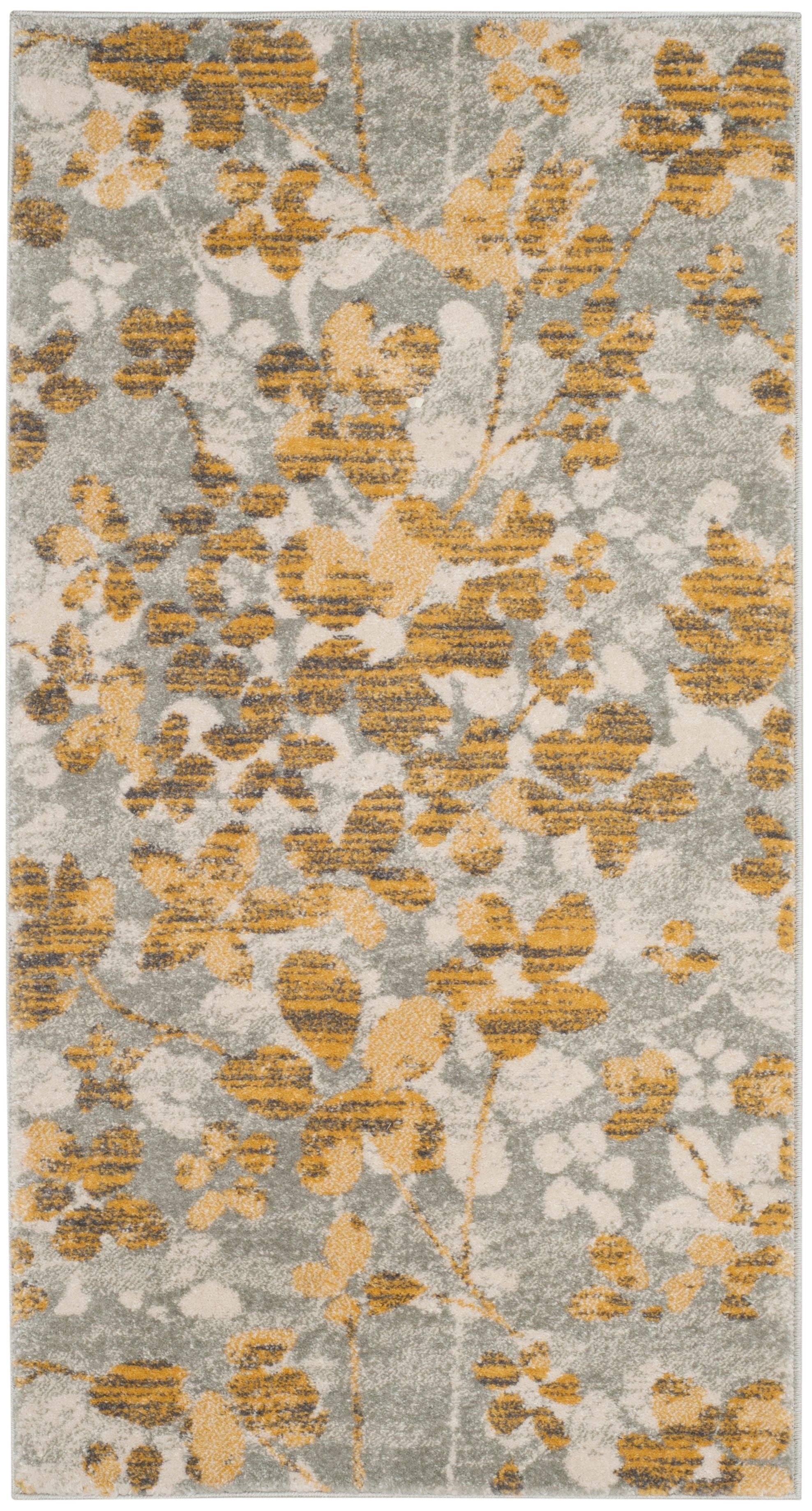 SAFAVIEH Evoke Pavel Floral Area Rug, Grey/Gold, 6'7" x 6'7" Round