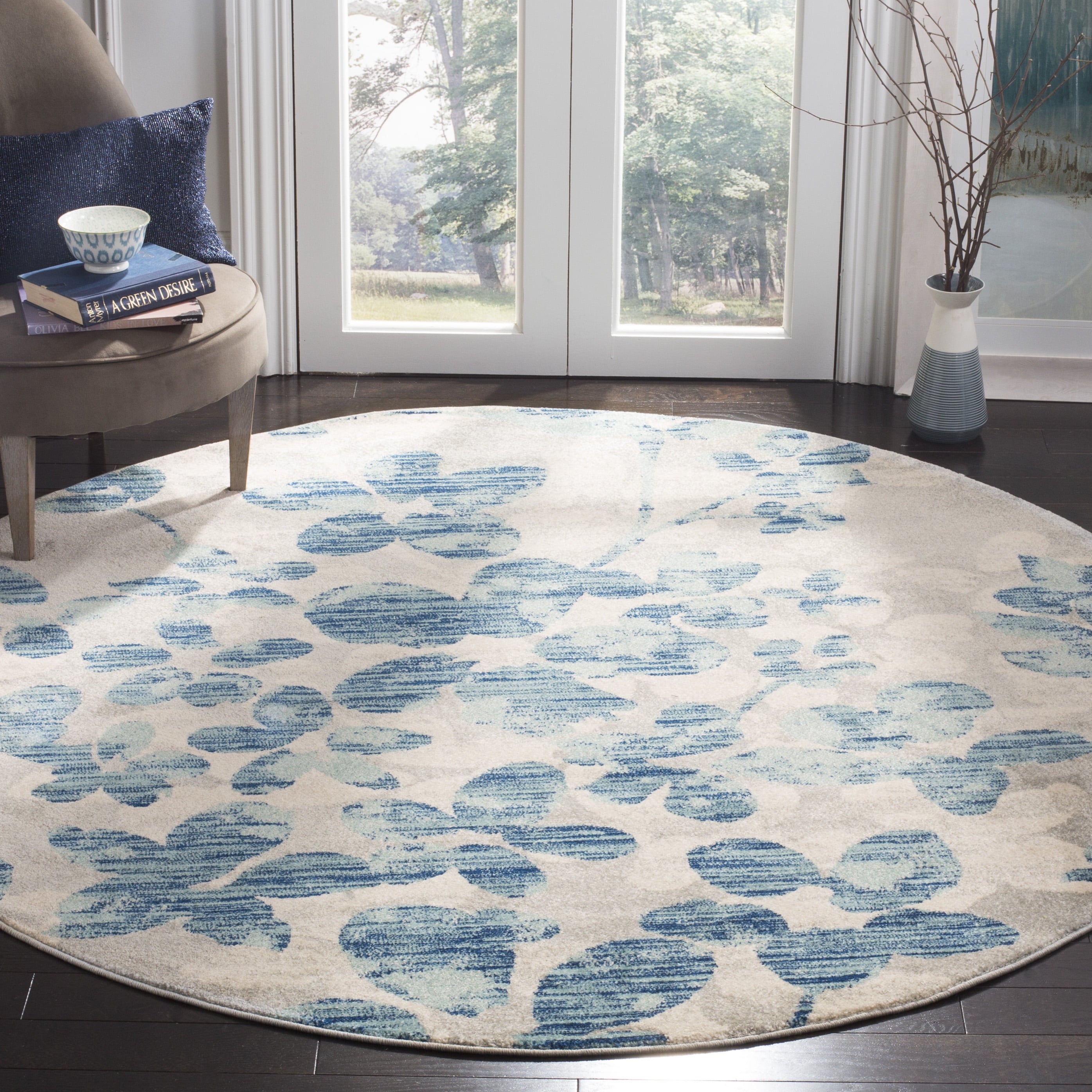 SAFAVIEH Evoke Pavel Floral Area Rug, Grey/Gold, 6'7" x 6'7" Round