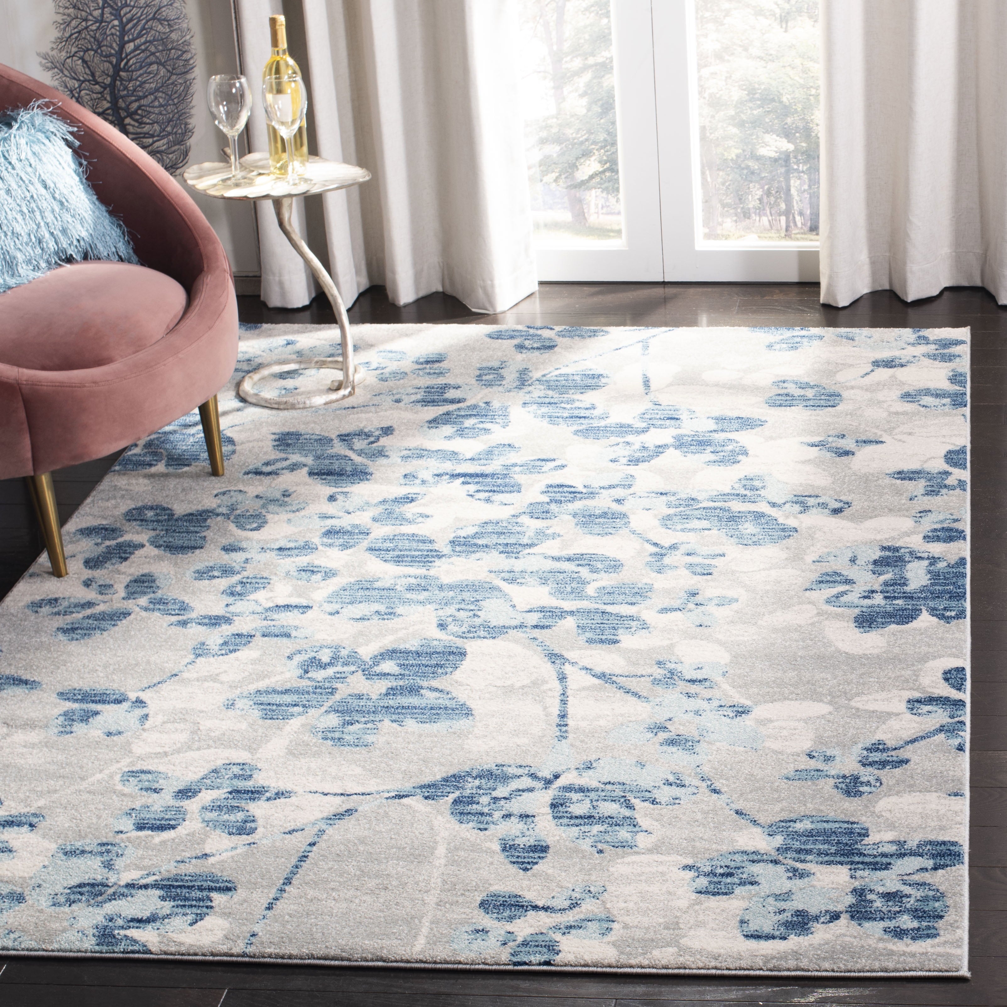 SAFAVIEH Evoke Pavel Floral Area Rug, Grey/Gold, 6'7" x 6'7" Round