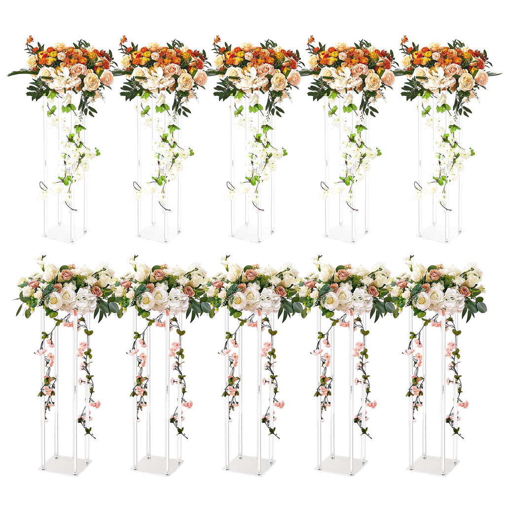 SKYSHALO 10-Piece Set of 23.6" Tall Floral Stands, Featuring Acrylic Panels, Geometric Vase Columns for Centerpieces, Ideal for Weddings, Receptions, Parties, and Home Decor