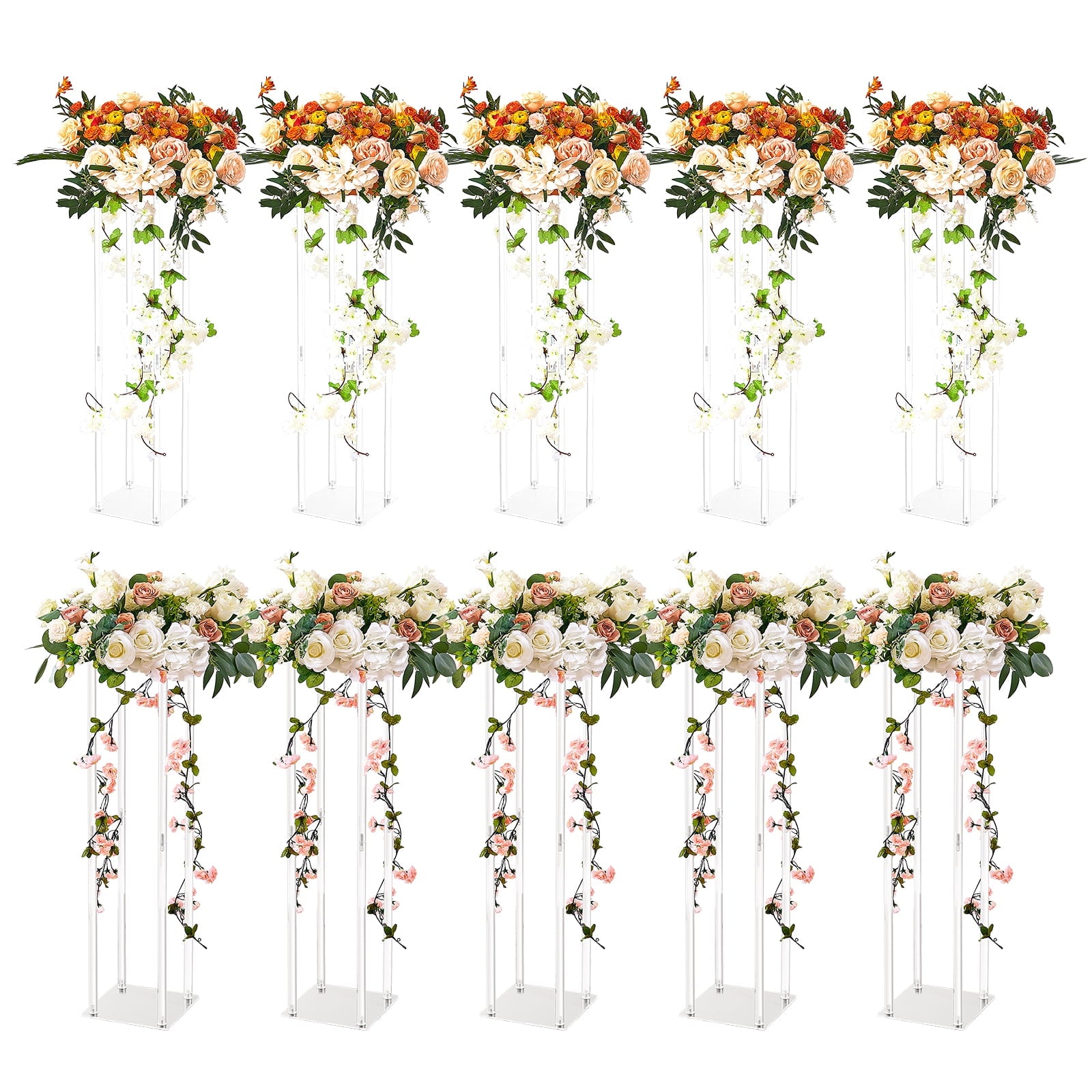 SKYSHALO 10-Piece Set of 23.6" Tall Floral Stands, Featuring Acrylic Panels, Geometric Vase Columns for Centerpieces, Ideal for Weddings, Receptions, Parties, and Home Decor