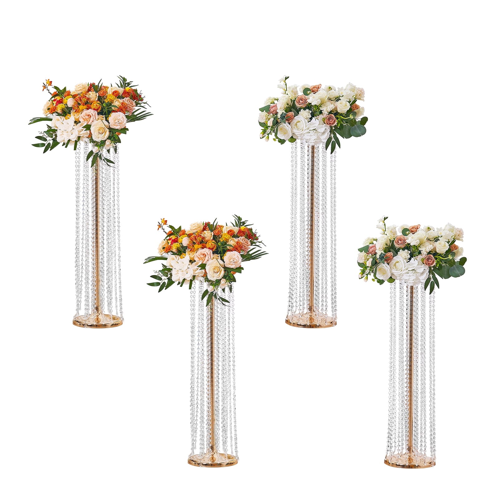 SKYSHALO 4-Pack 35.43" High Crystal Floral Stands, Elegant Gold Metal Vases for Centerpieces, Ideal for Weddings, Parties, Ceremonies, Dinners, Events, and Home Decoration