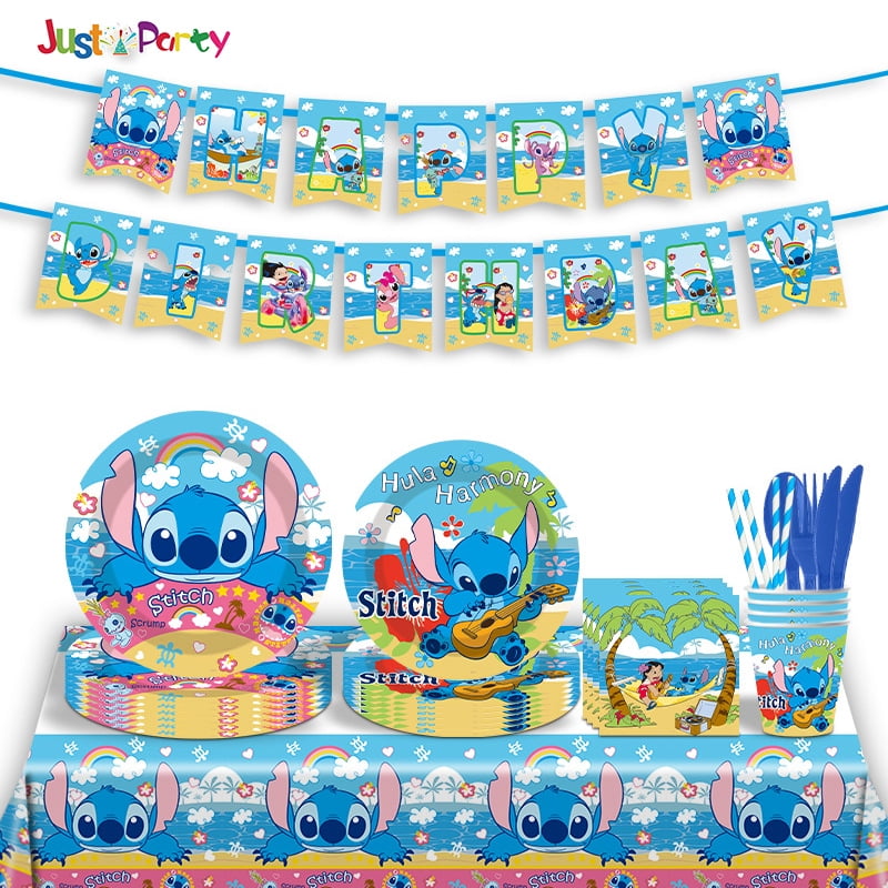 STITCH 82/92 PCS Party Supplies, Party Tableware, Disposable Paper Plates- Napkins-Forks Dinnerware Set