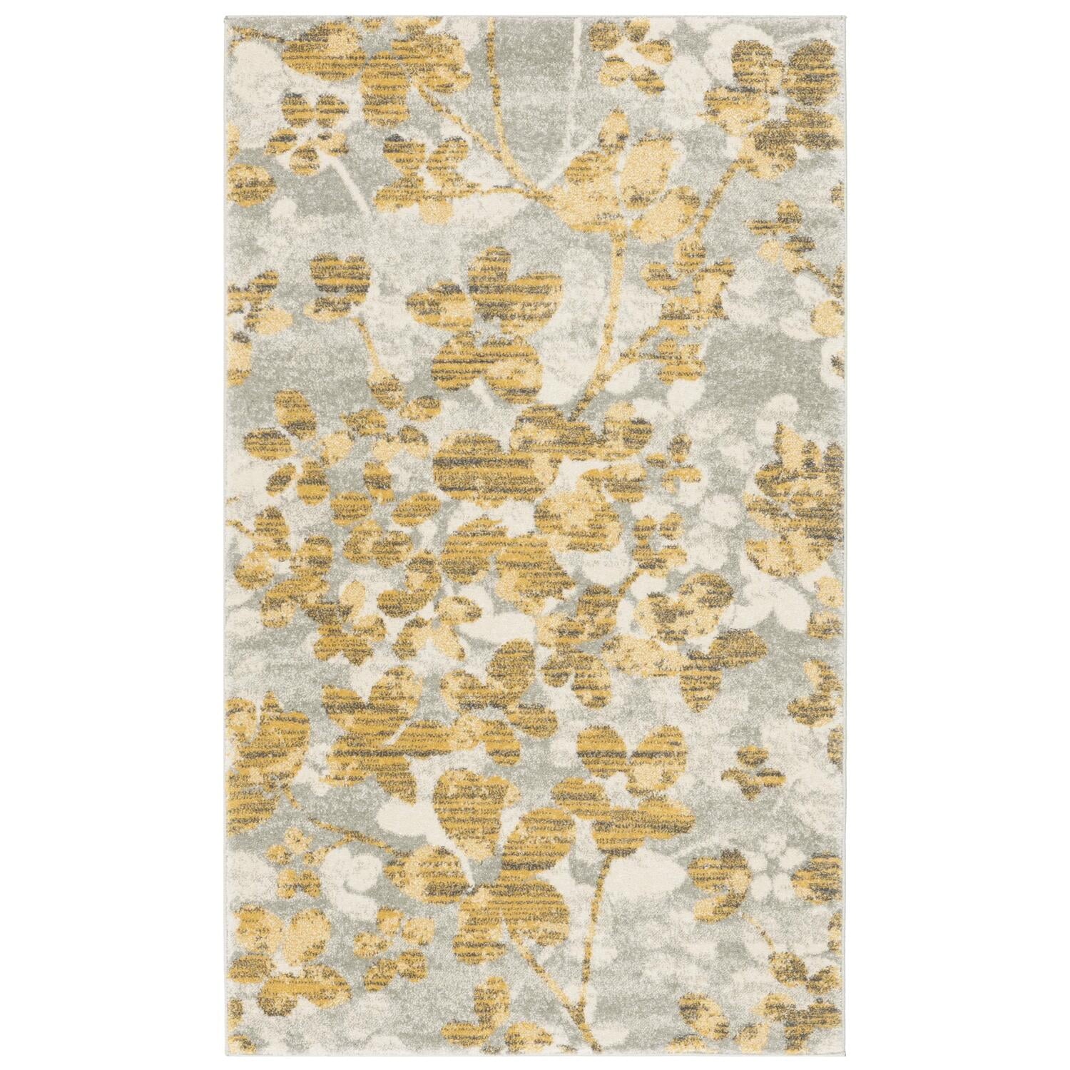 SAFAVIEH Evoke Pavel Floral Area Rug, Grey/Gold, 6'7" x 6'7" Round