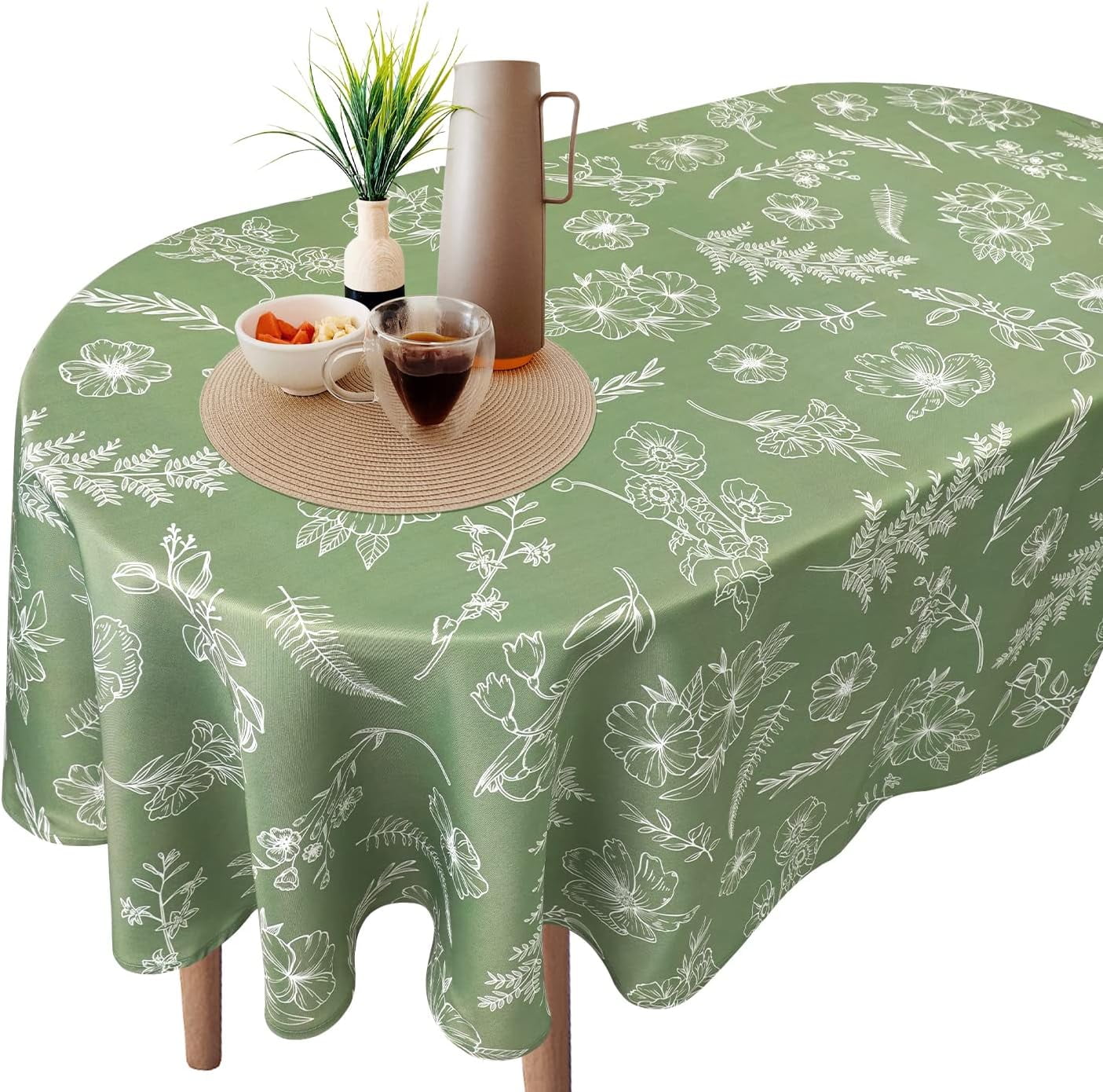 Daisy Floral Oval Tablecloth 60 x 84, Yellow White Floral Spring Tablecloth Table Cover, Elegant Country Table Cloths for Parties, Kitchen Dining Table,Polyester Fabric Flower Tablecloth, Daisy Decor