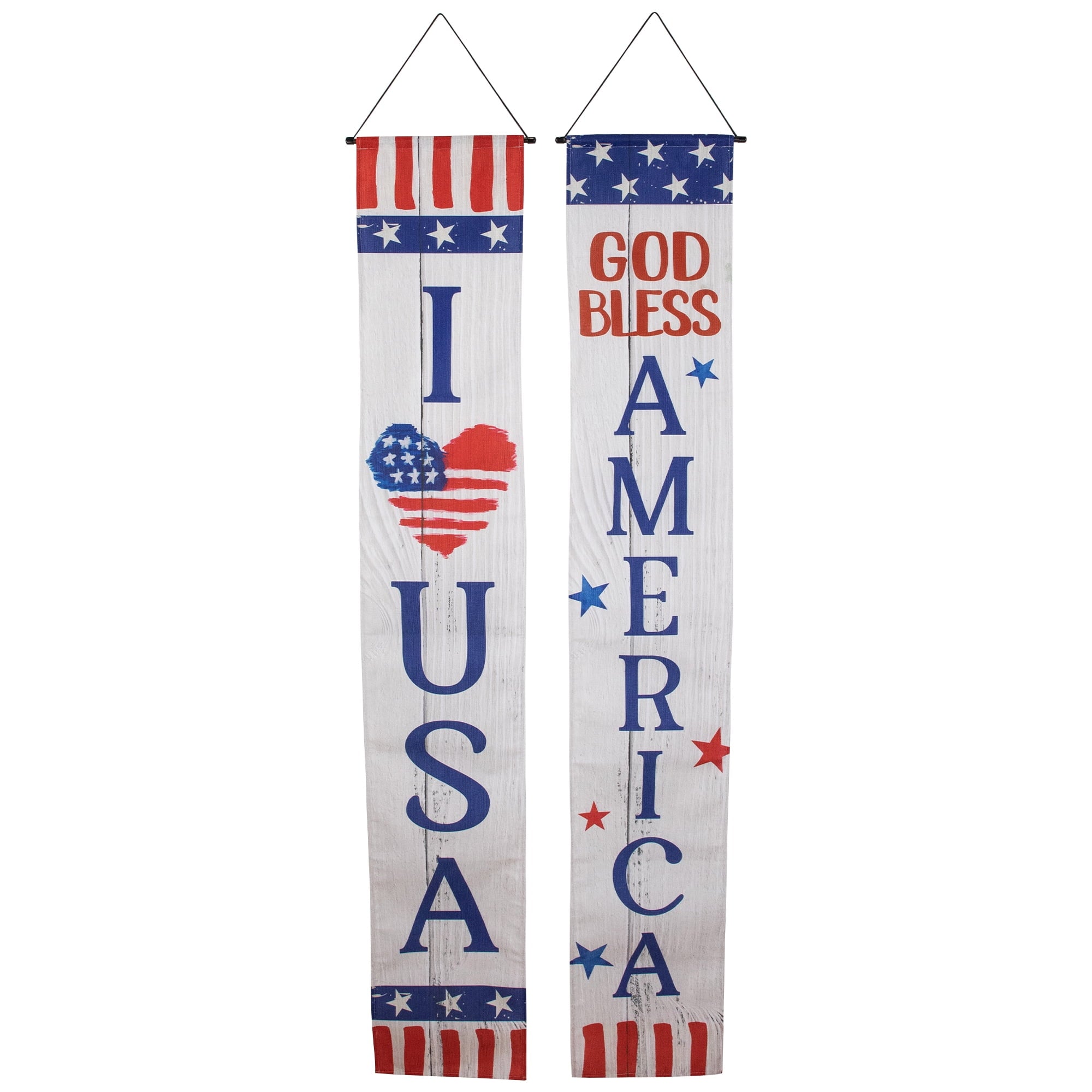 Northlight Stars and Stripes "I Heart USA" and "God Bless America" Door Banners - 71" - Set of 2