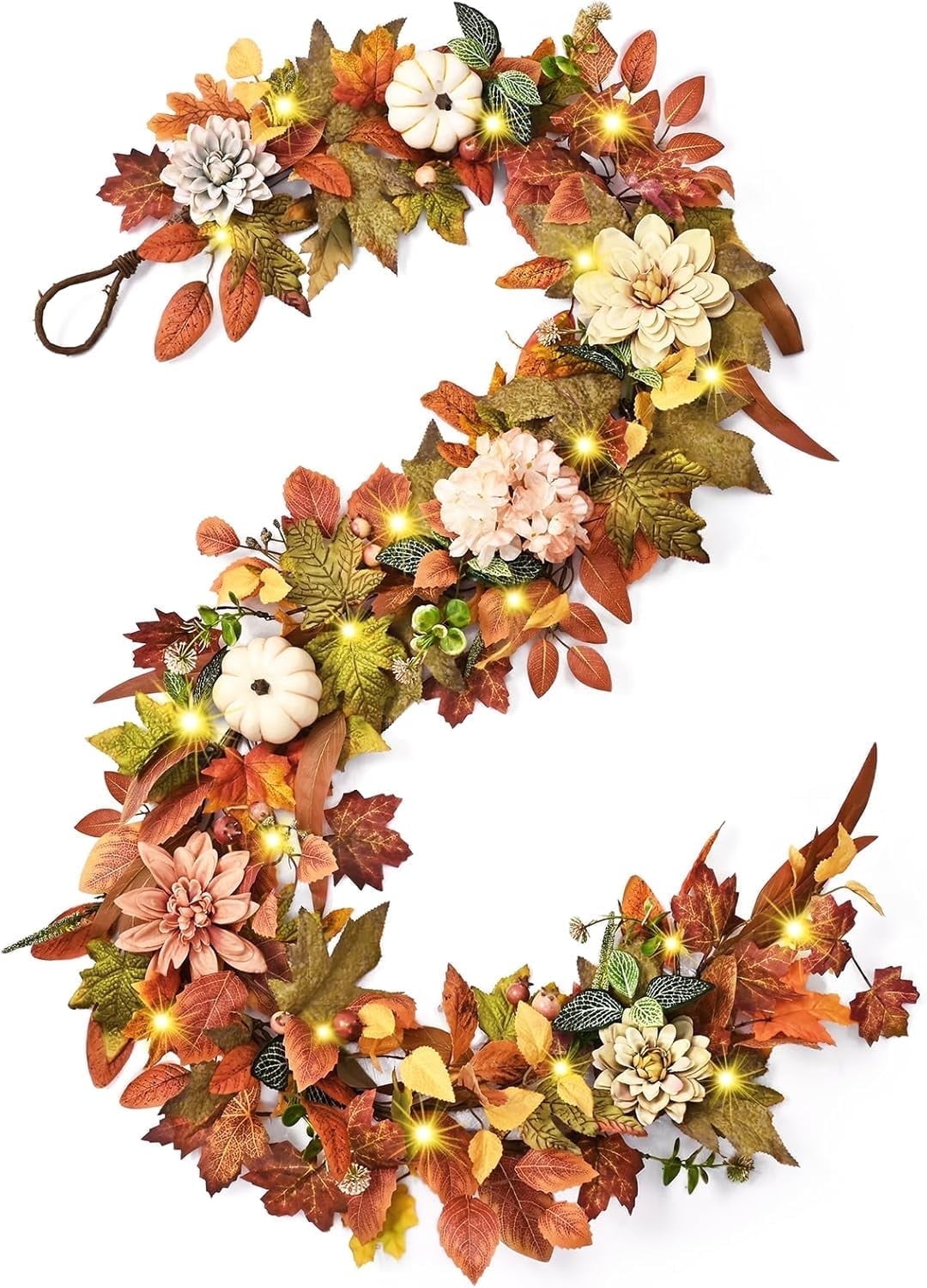 Yastouay 5.9Ft Fall Garland Maple Leaf,Hanging Autumn Fake Vine With Pumpkins And Berries For Fall Thanksgiving Wedding Home Decor