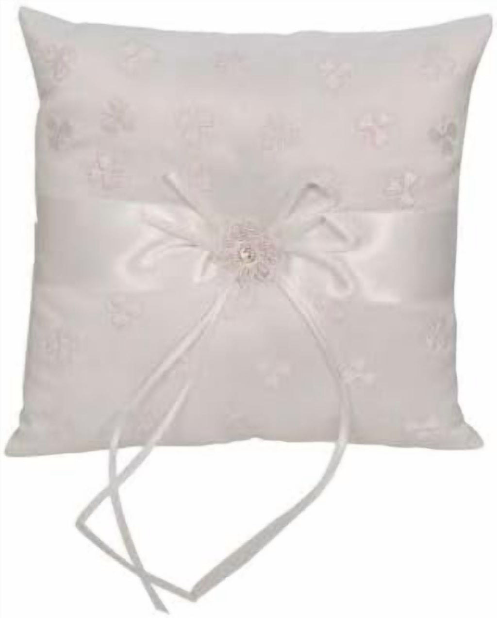 Shamrock Wedding Ring Bearer Pillow, White with Floral Embroidery White Standard