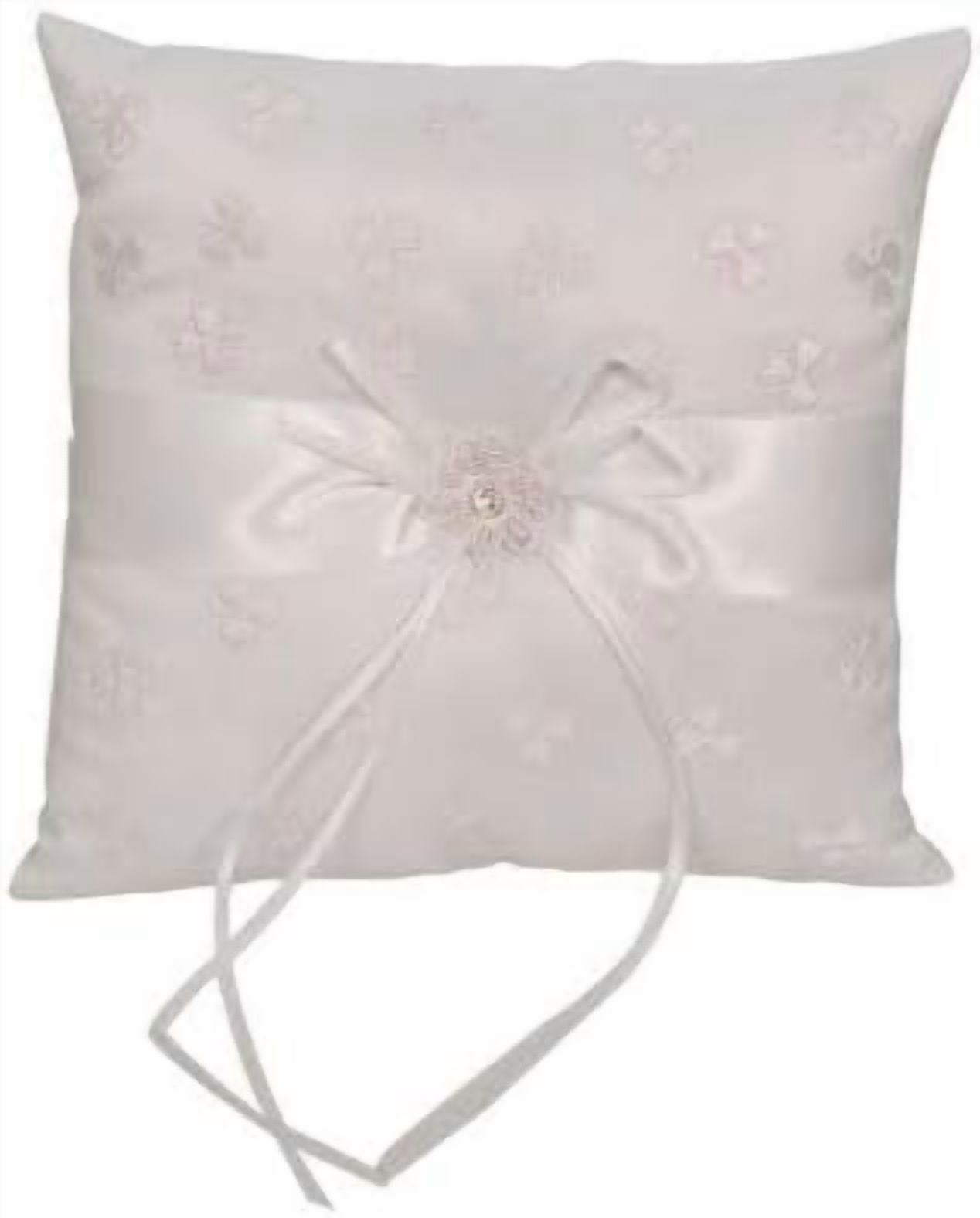 Shamrock Wedding Ring Bearer Pillow, White with Floral Embroidery White Standard