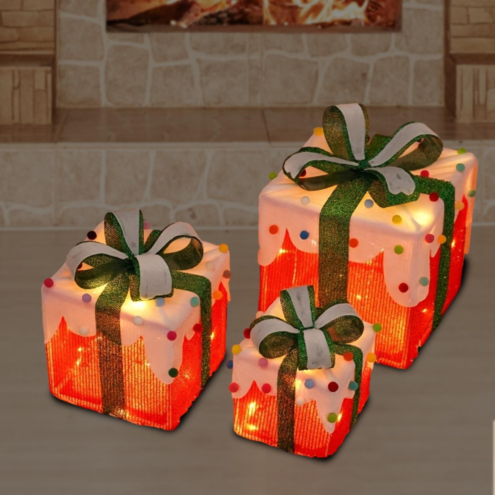 Sharprepublic 3 Pcs Christmas Lighted Gift Boxes Decorations for Outdoor Bedroom Fireplace Colorful