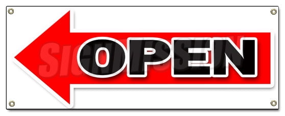 GIANT LEFT OPEN ARROW BANNER SIGN turn here sale follow directions
