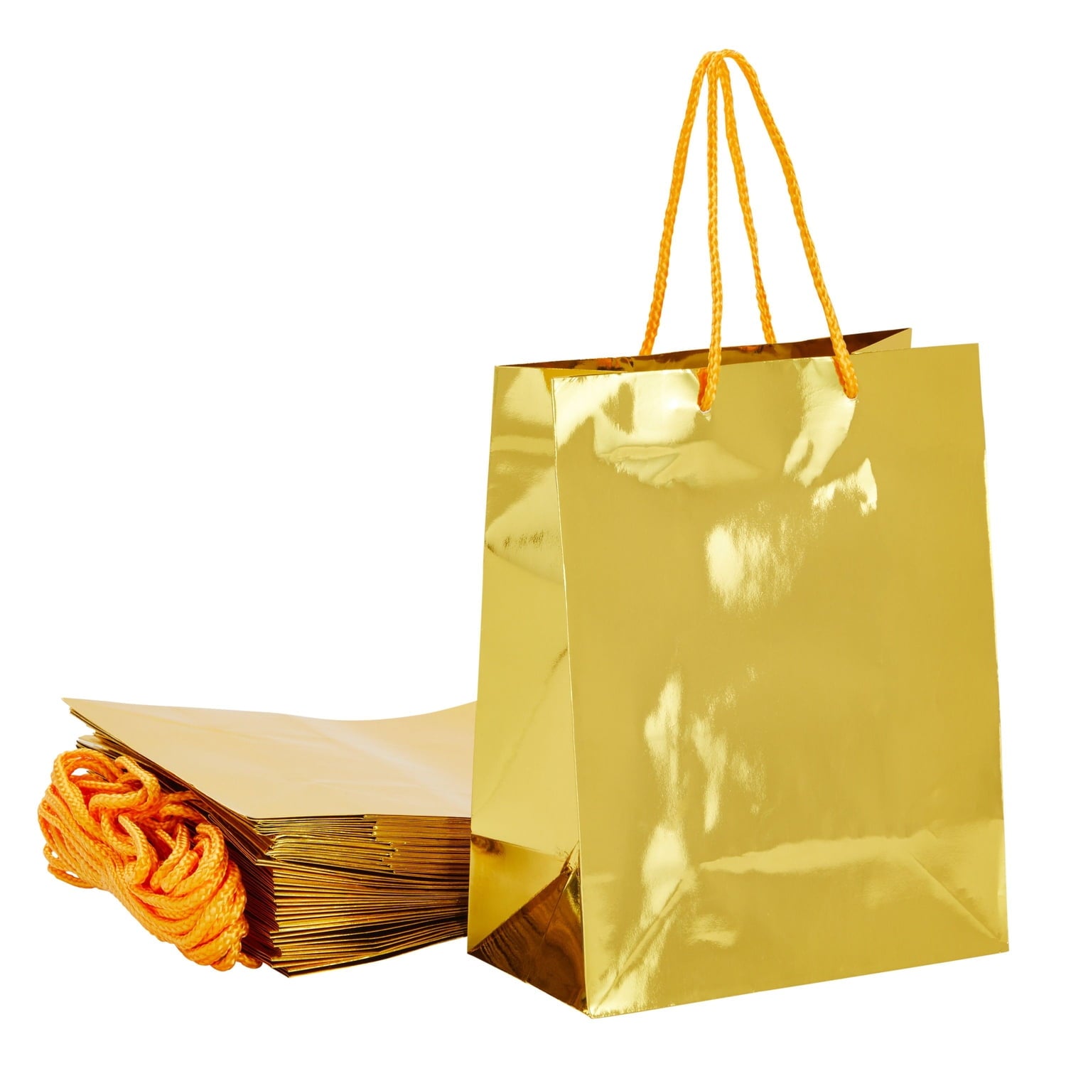 24 Pack Holographic Silver Gift Bags with Handles, 8x4x10 Inch for Wedding, Birthday, Retail, Small Business, Shopping
