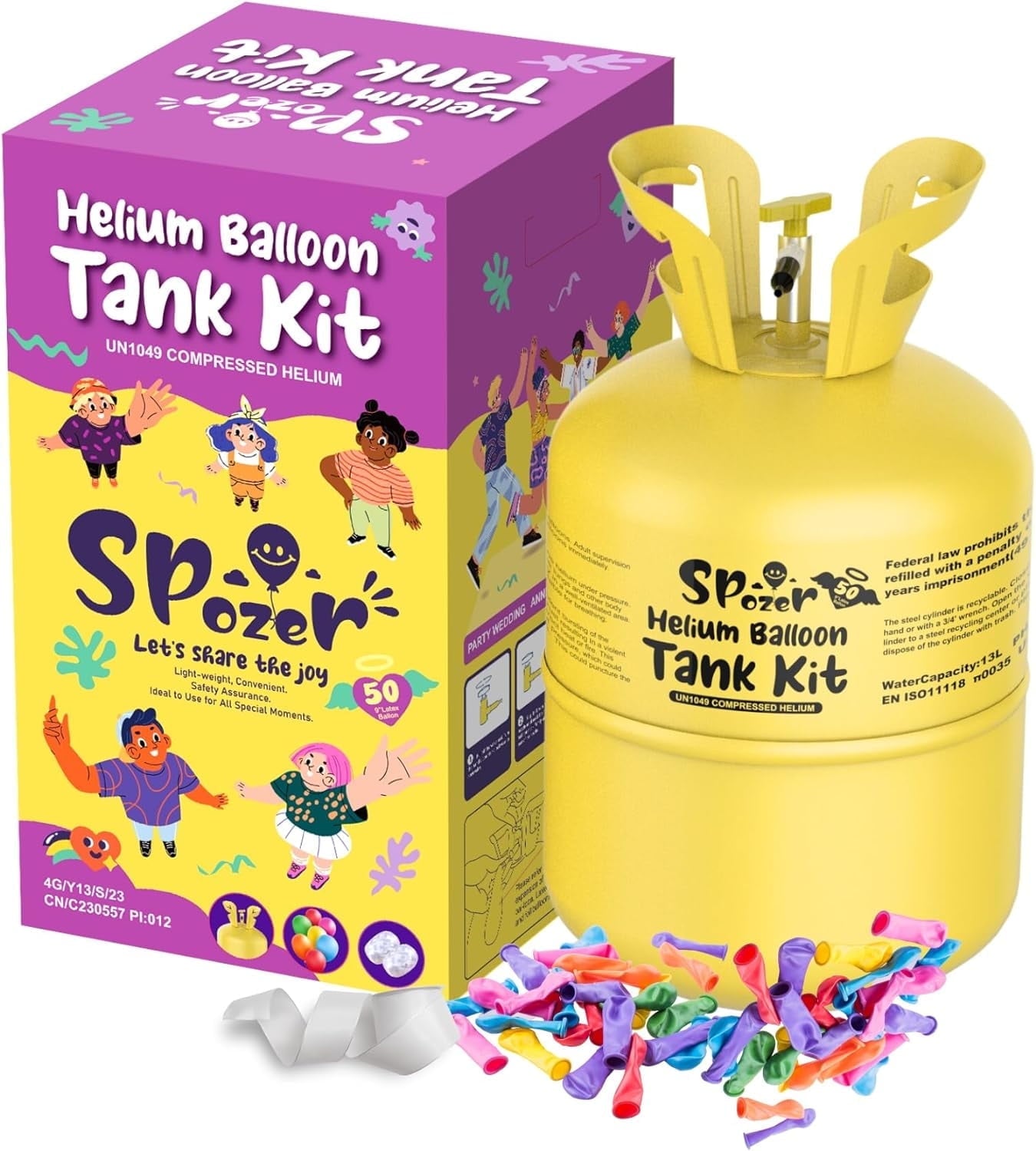 Spozer Helium 13L Tank for Birthdays Anniversaries Parties up to 50 Latex Balloons at Home  Pump Kit Blend