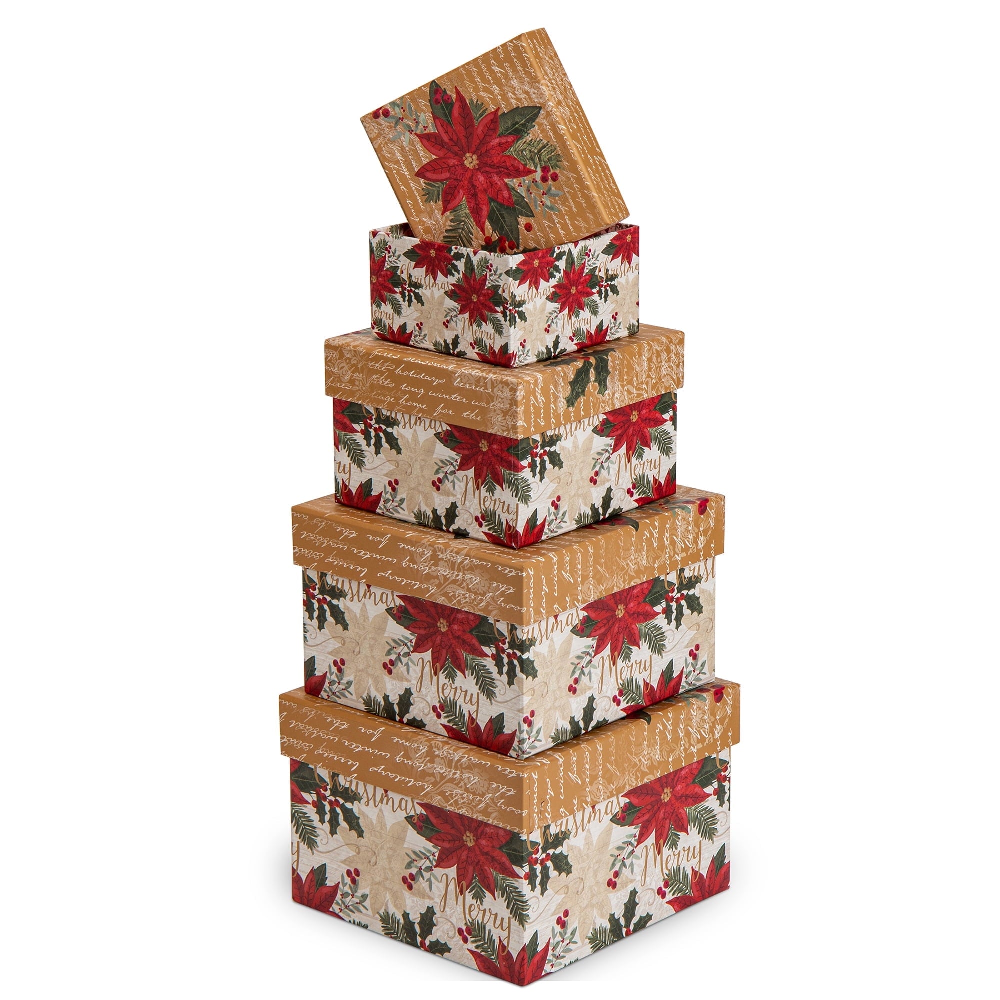 4 Pack Christmas Gift Boxes with Lids Nesting Square Box Set in Bows Decor Designs for Christmas Holiday Birthday Wedding Present