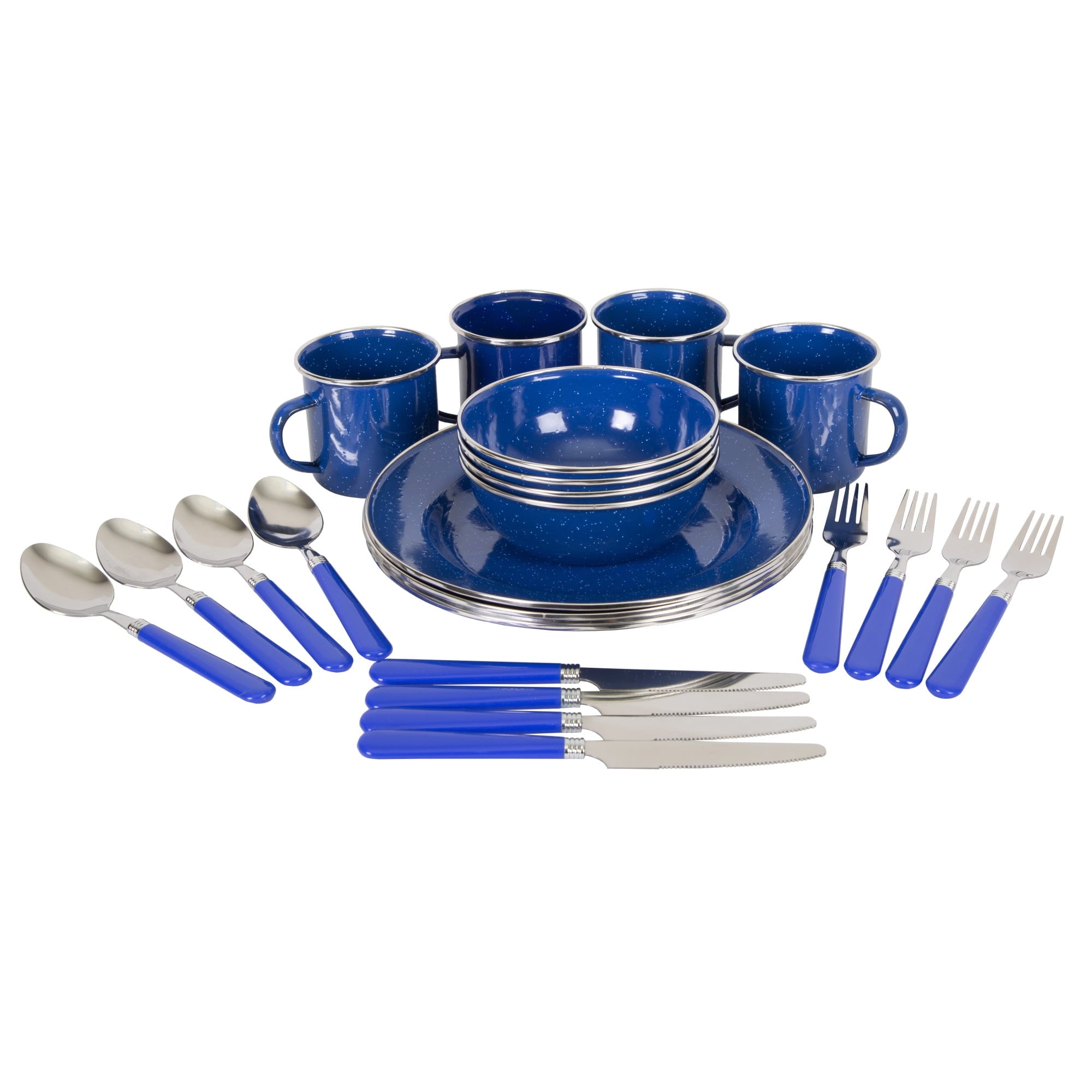 Stansport Deluxe 24-Piece Enamel Tableware Set - Blue