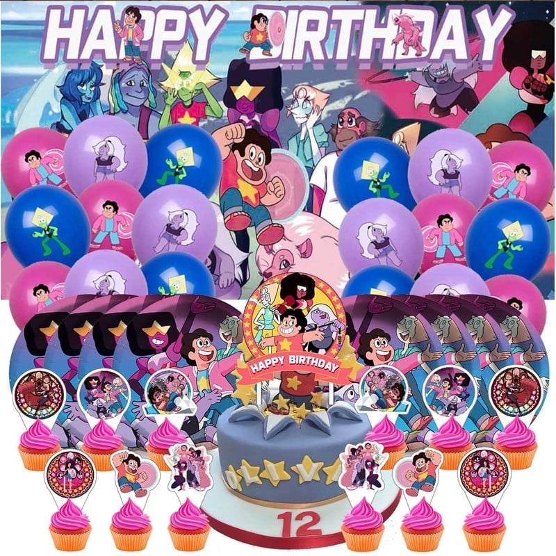 Steven Universe Birthday Party Supplies Balloons Plates Decoration Cake Topper Decor Tableware Banner Backdrop