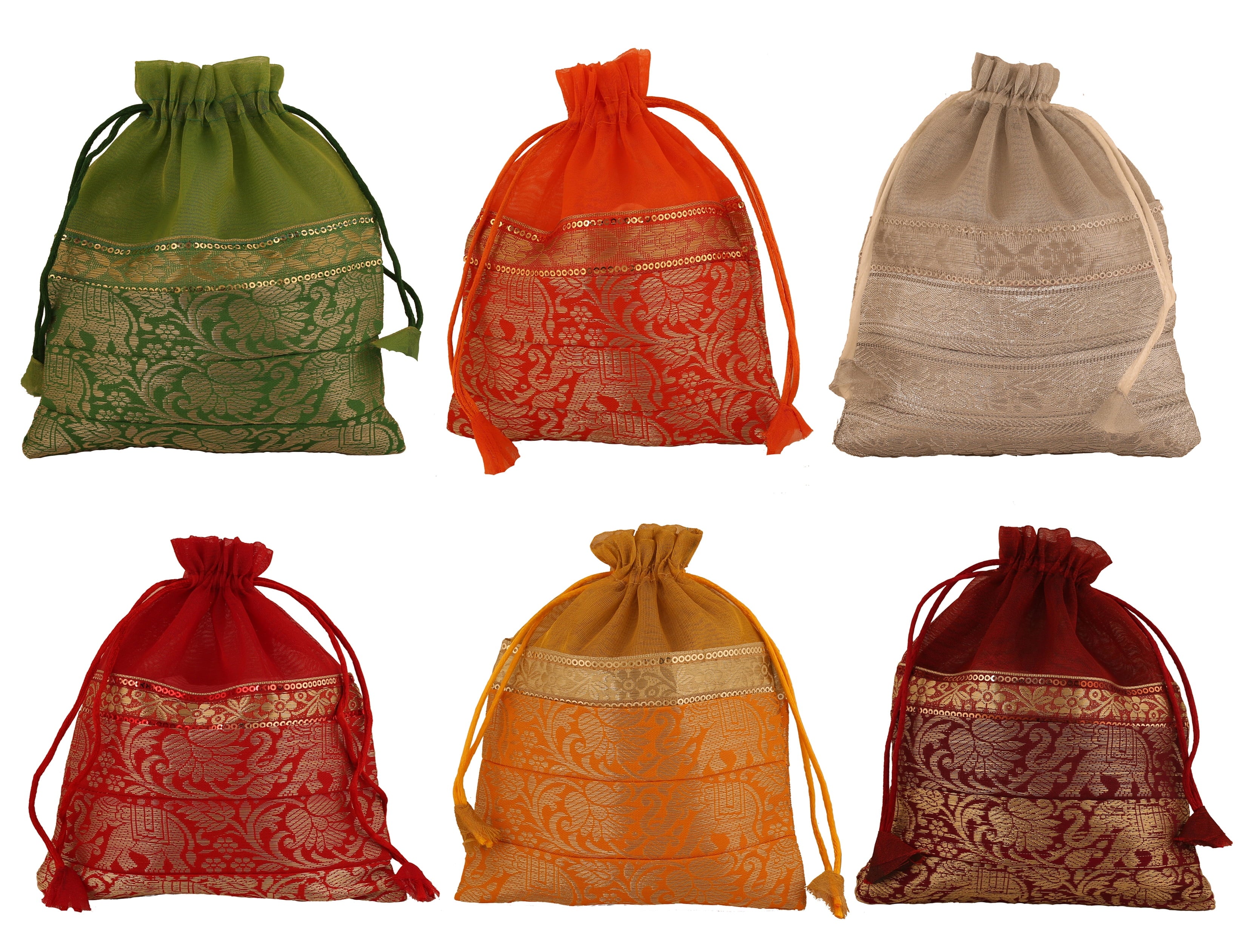 Sunsoul by Touchstone New Gorgeous Indian Traditional Paisley Brocade Large Drawstring Bags Pouches Potli For Gift Wedding Jewelry Packaging Bridal Party Favors Assorted Colors Set Of 20 For Women.