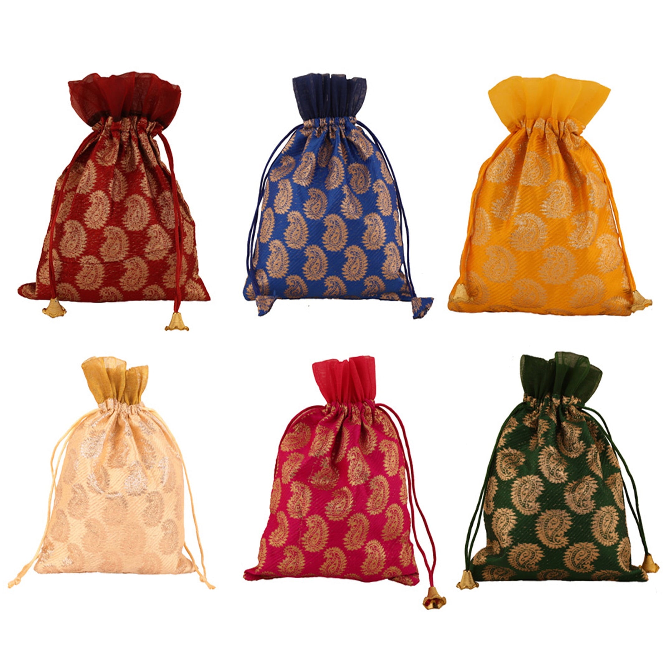 Sunsoul by Touchstone New Gorgeous Indian Traditional Paisley Brocade Large Drawstring Bags Pouches Potli For Gift Wedding Jewelry Packaging Bridal Party Favors Assorted Colors Set Of 20 For Women.