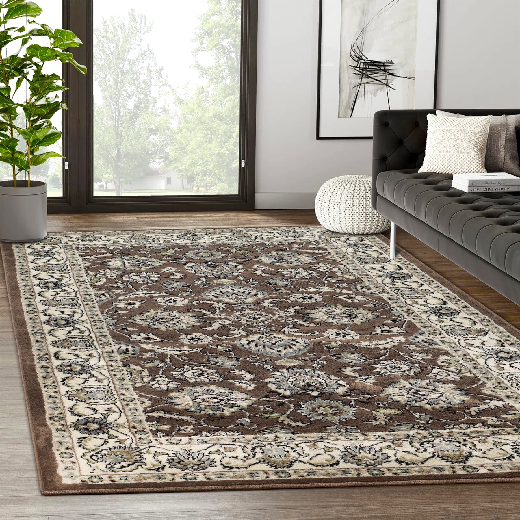 Superior Lille Traditional Floral Indoor Runner Rug, Cream, 8' x 10'