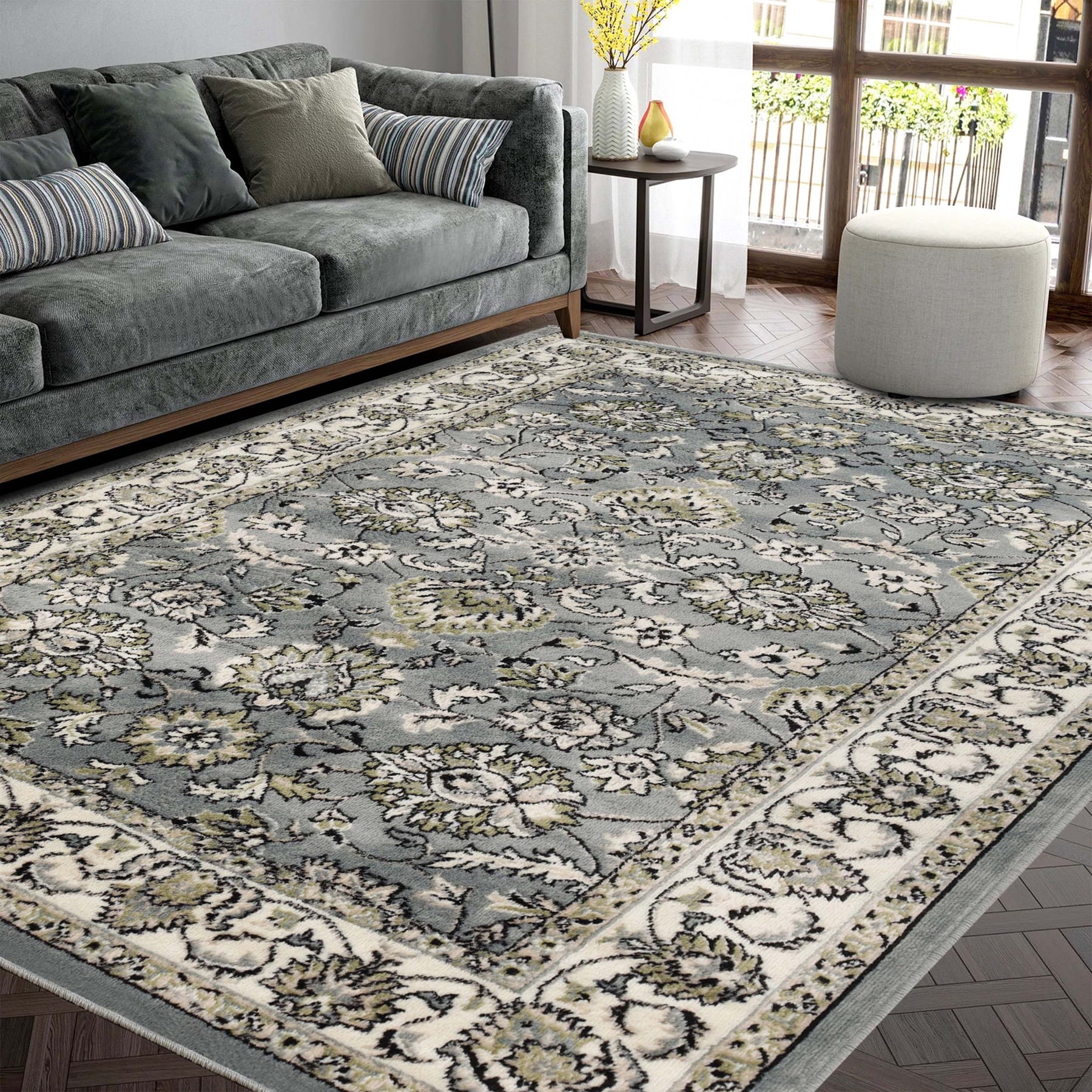 Superior Lille Traditional Floral Indoor Runner Rug, Cream, 8' x 10'