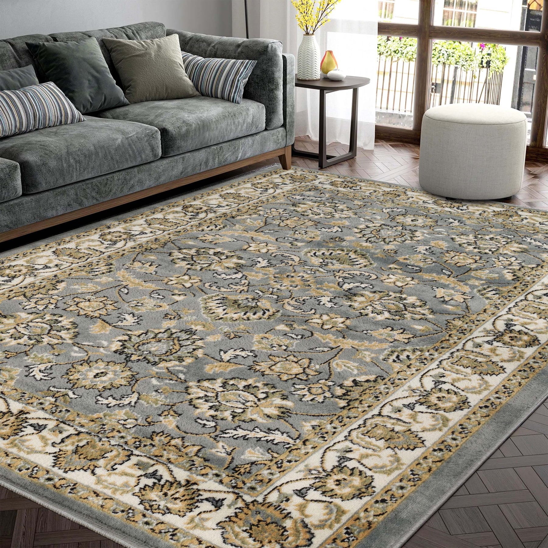 Superior Lille Traditional Floral Indoor Runner Rug, Cream, 8' x 10'