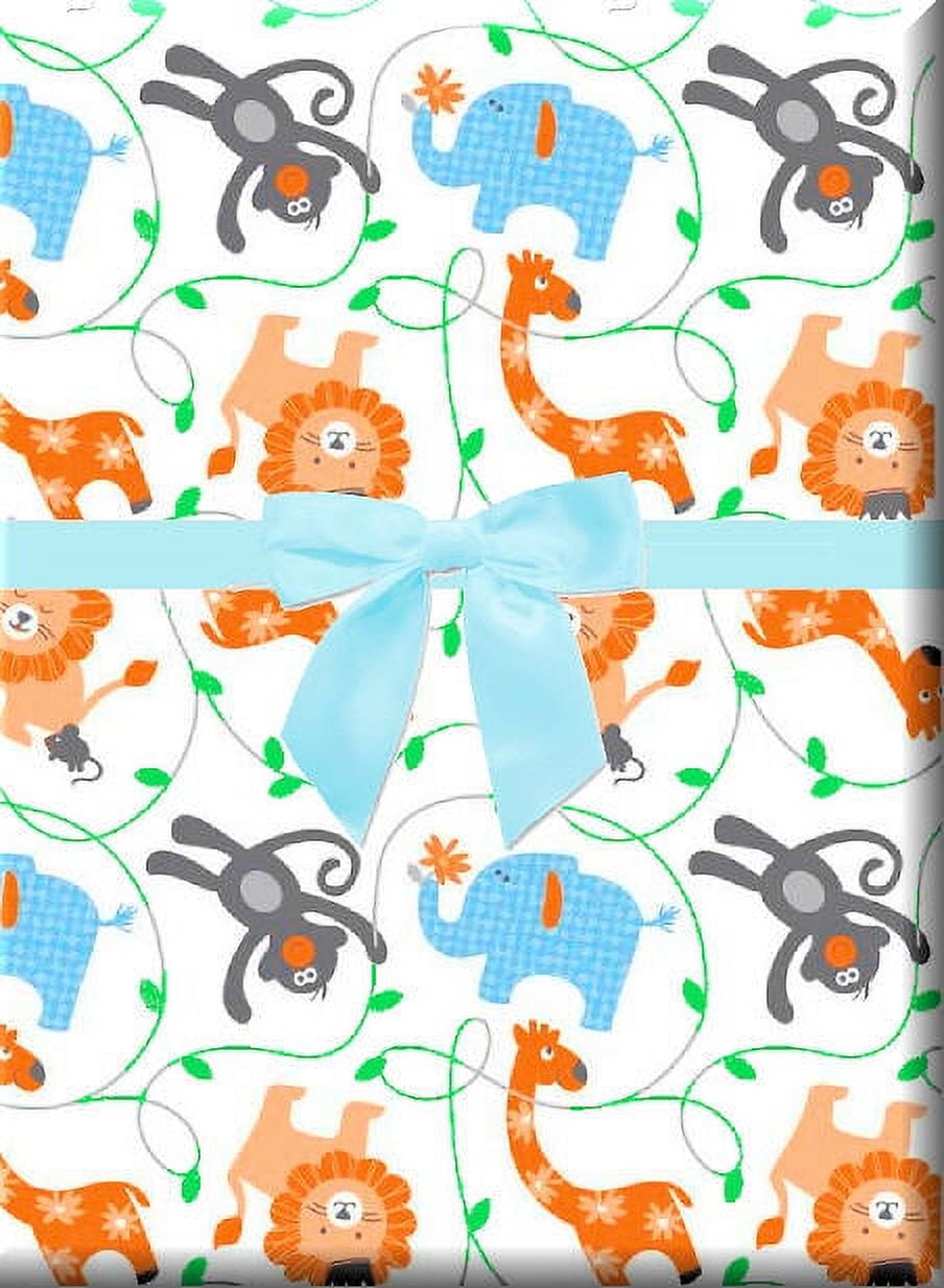 Sweet Safari Jungle Monkey Lion Animals Specialty Gift Wrapping Paper -15Foot Roll with Gift Labels